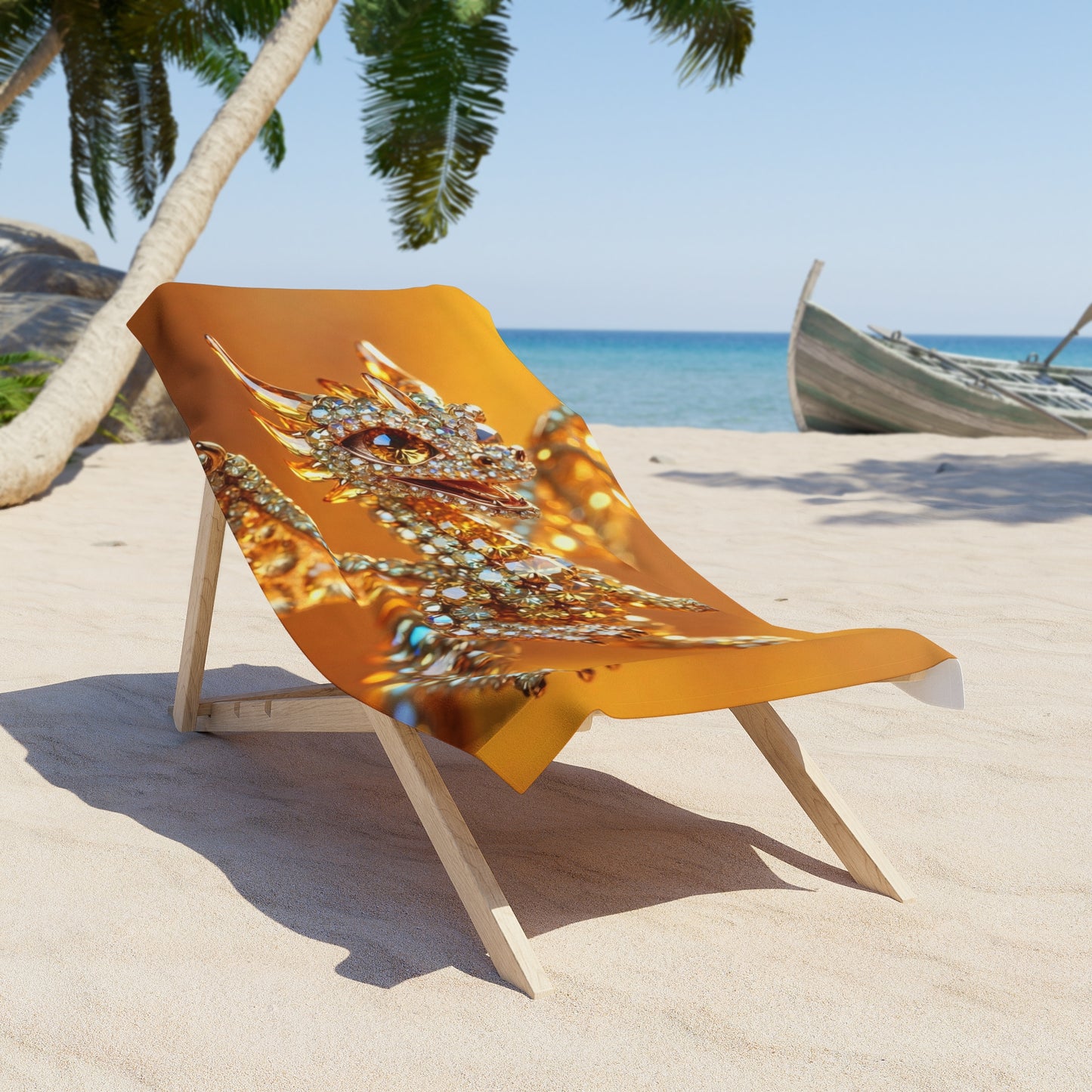 Dragon Jewel Beach Towel — Sparkling Gold Rhinestone Dragon Design
