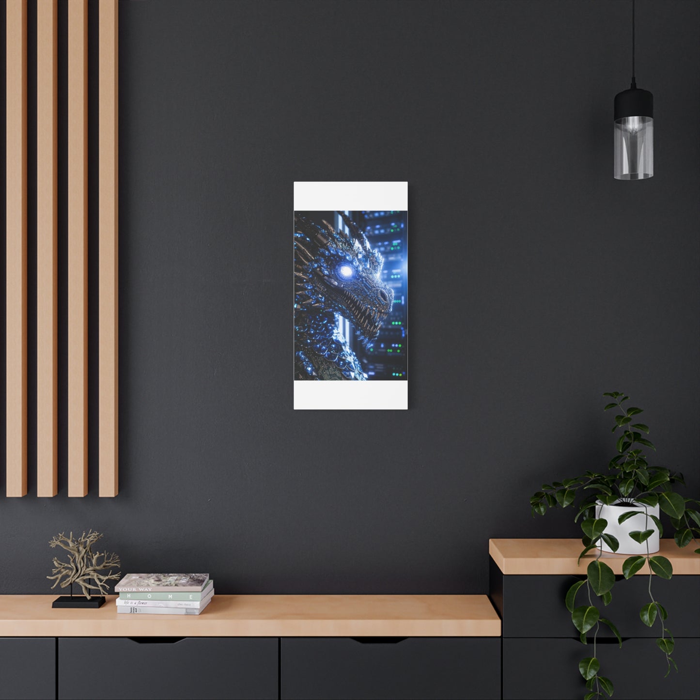 Cyber Dragon Canvas Print — Futuristic Metallic Dragon Wall Art