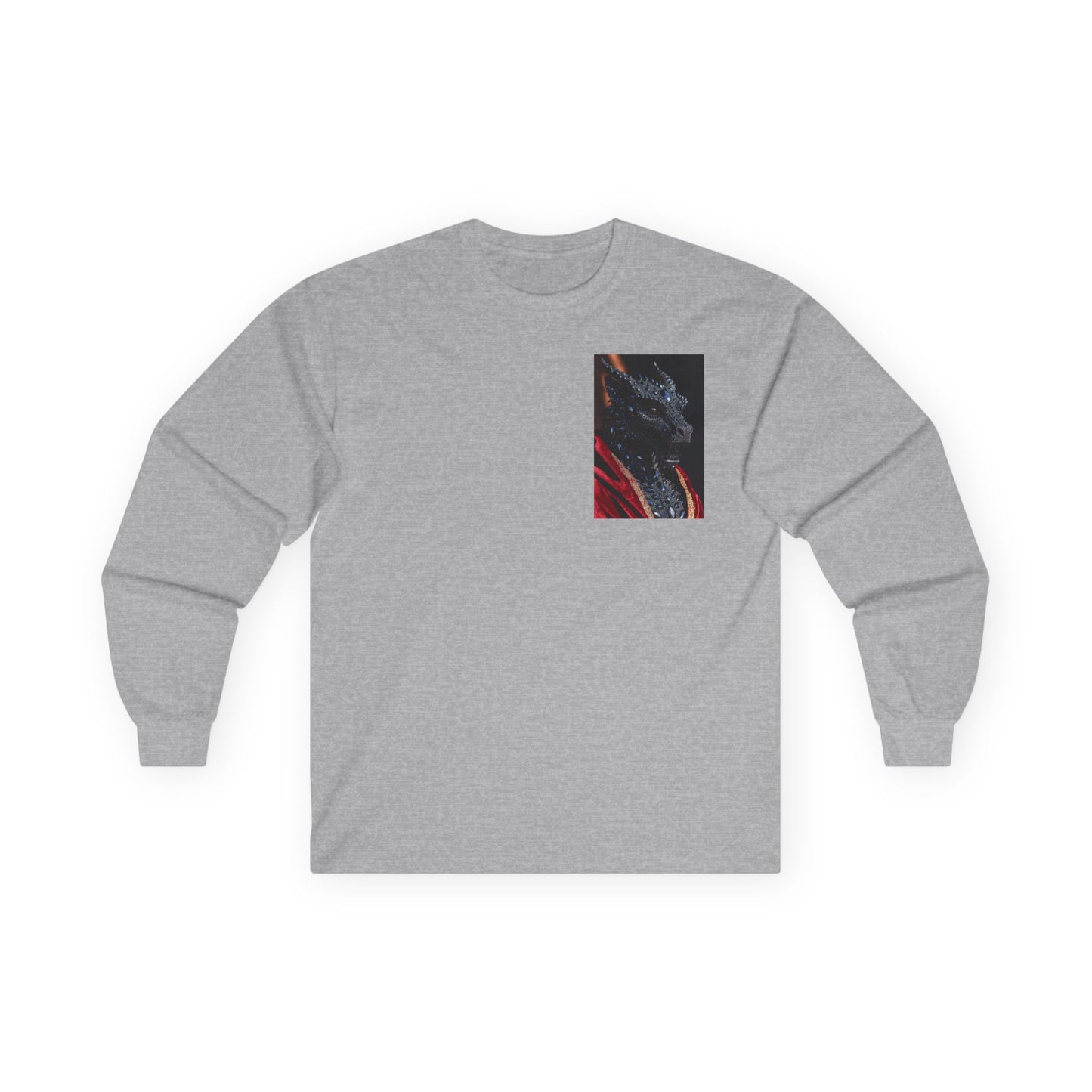 Long Sleeve Tee — Abstract Red & Black Dragon Marble Chest Print