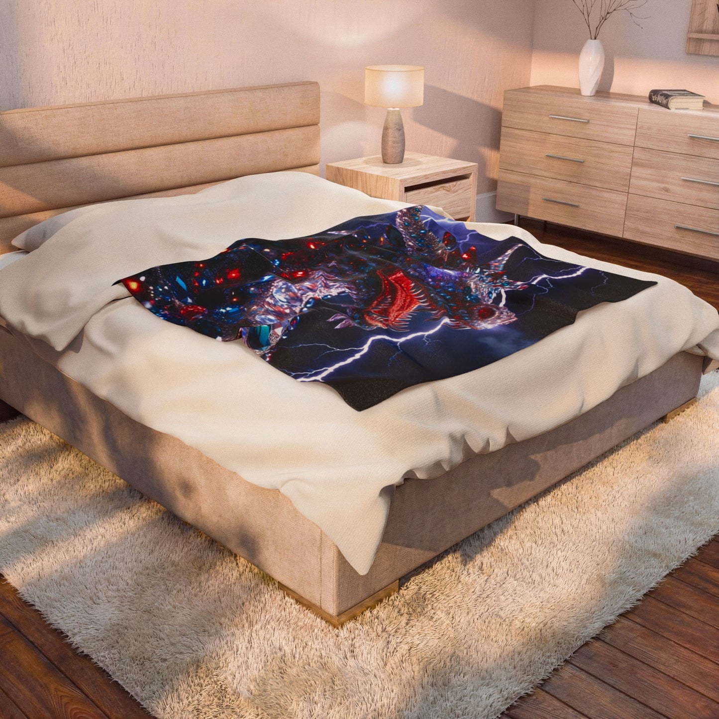 Velveteen Dragon Plush Blanket – Lightning Crystal Dragon Throw for Fantasy Fans