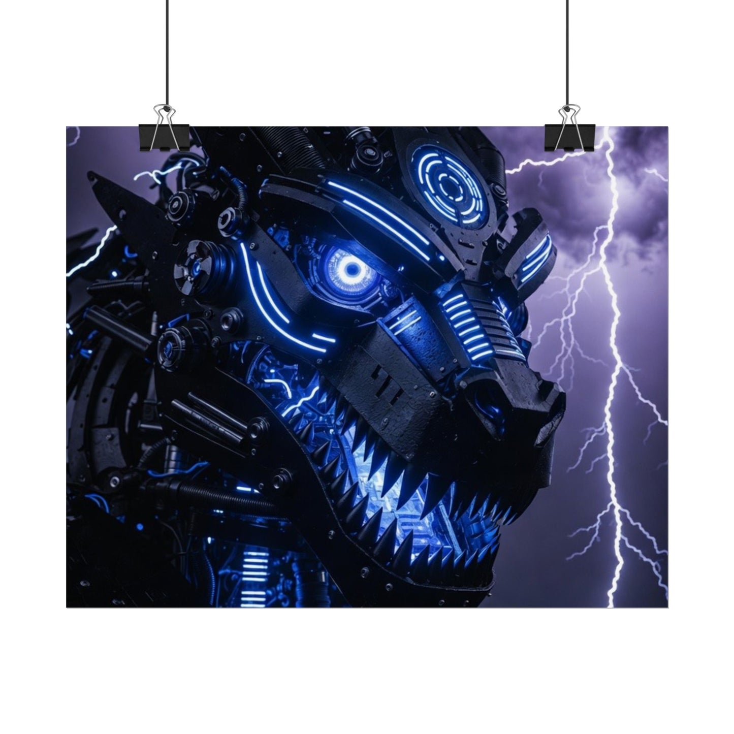 CyberDragon Storm Poster — Futuristic Mech Wolf Art Print (Rolled Poster)