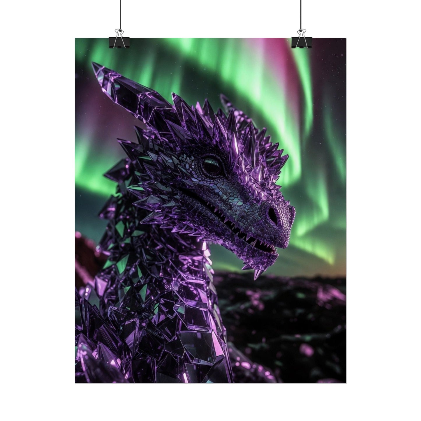 Aurora Dragon Rolled Poster — Purple Crystal Dragon Wall Art