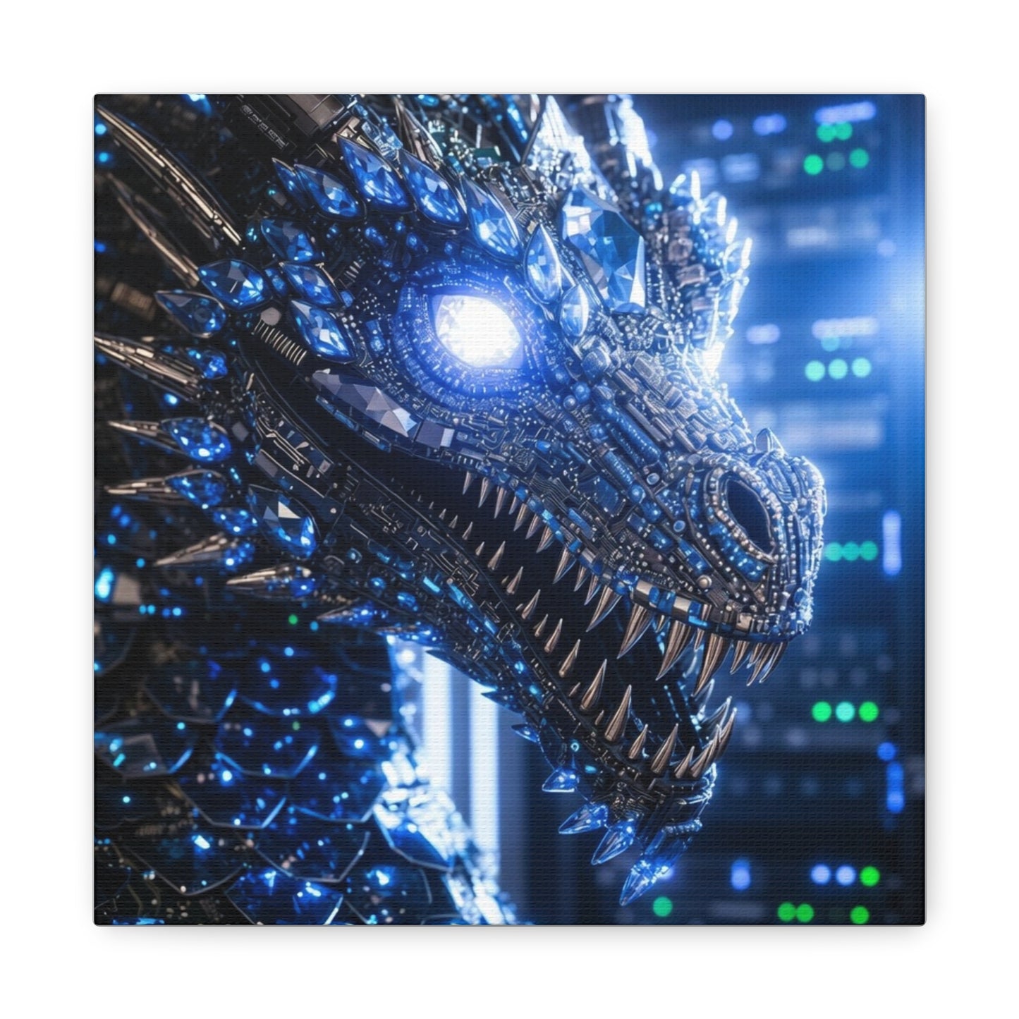 Cyber Dragon Canvas Print — Futuristic Metallic Dragon Wall Art