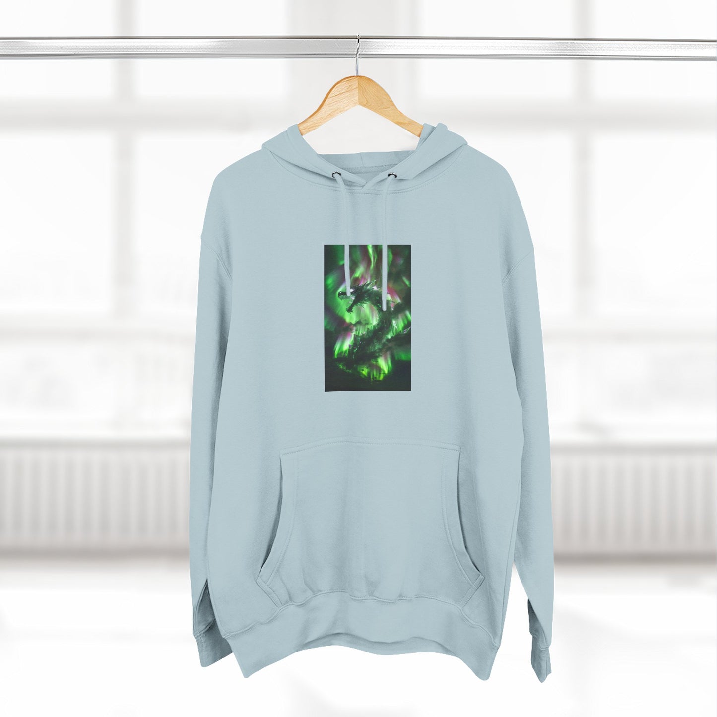 Green Nebula Abstract Hoodie — Aurora Swirl Fleece Pullover