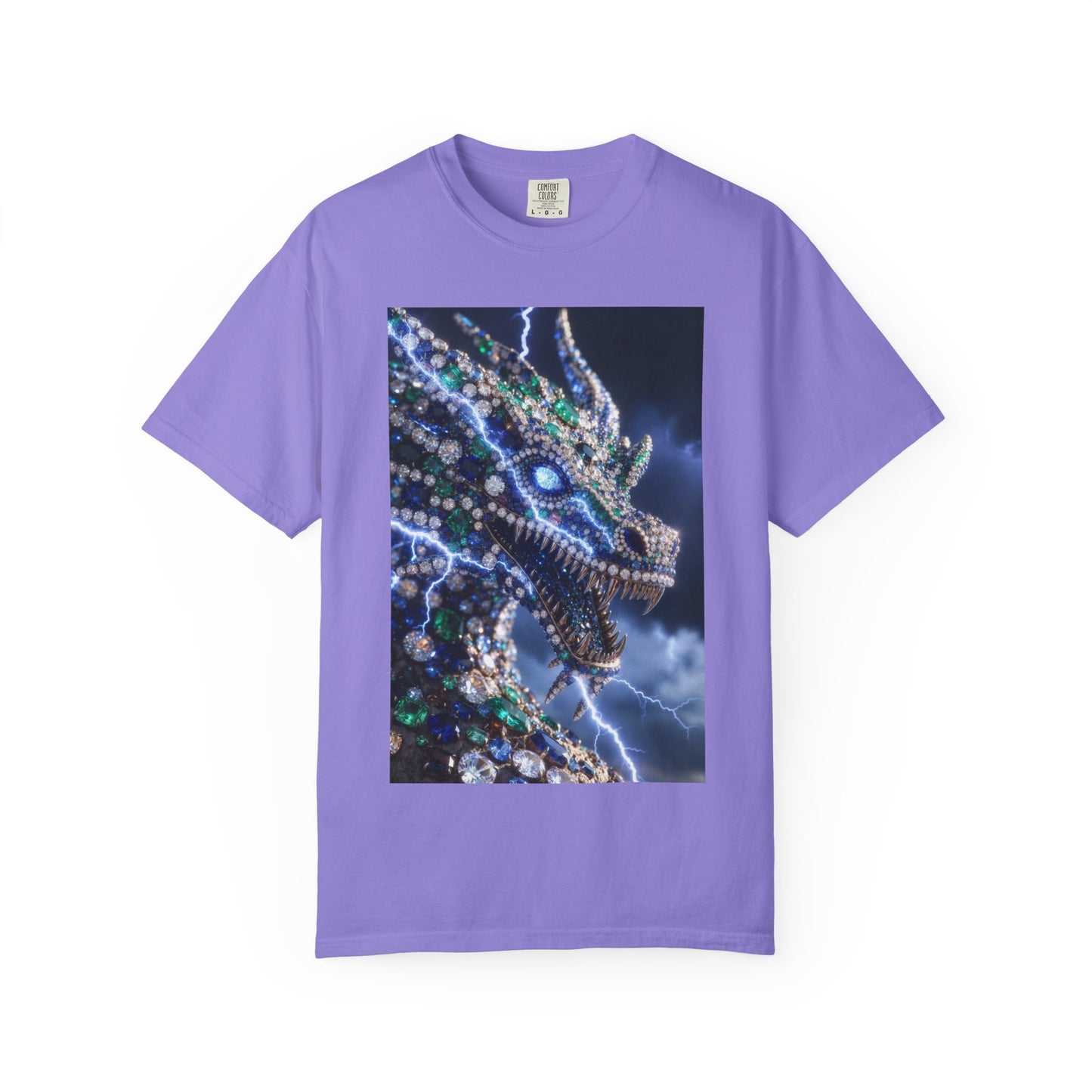 Dragon Lightning Graphic T-Shirt — Jewel-Studded Dragon Design