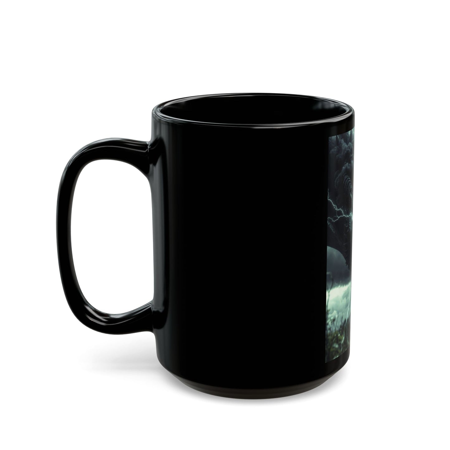 Dragon Storm Black Coffee Mug — Dark Fantasy Dragon Illustration (11oz & 15oz)