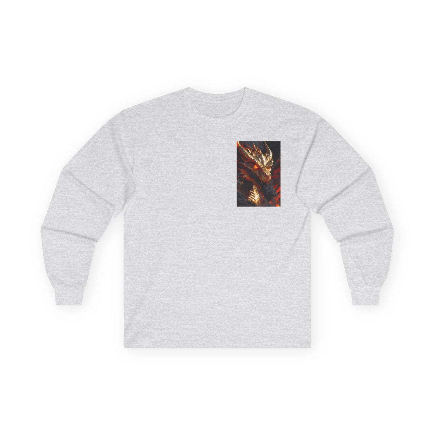 Dragon Flame Chest Graphic Long Sleeve Tee — Fiery Fantasy Shirt
