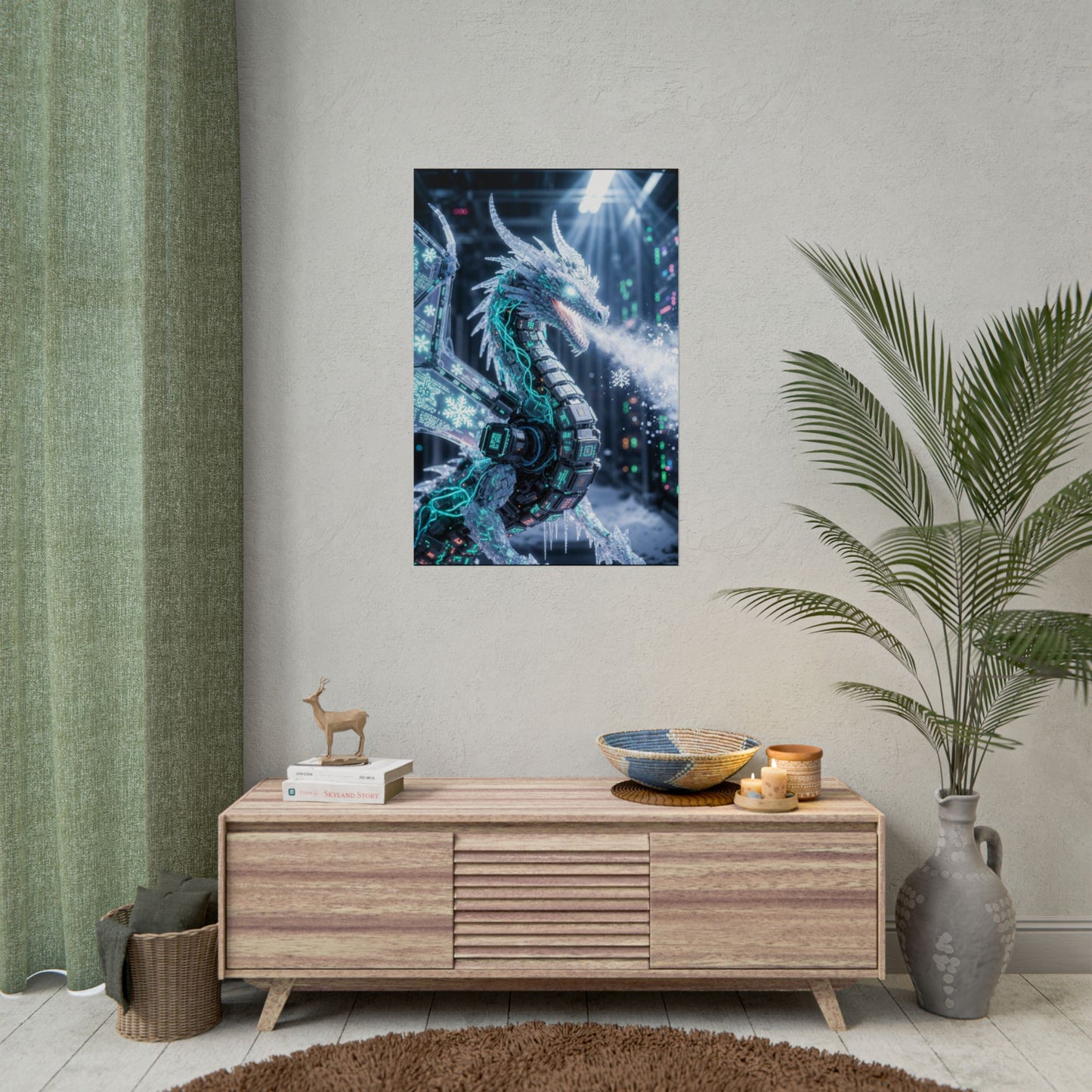 Rolled Poster — Cyber Ice Dragon Fantasy Art Print