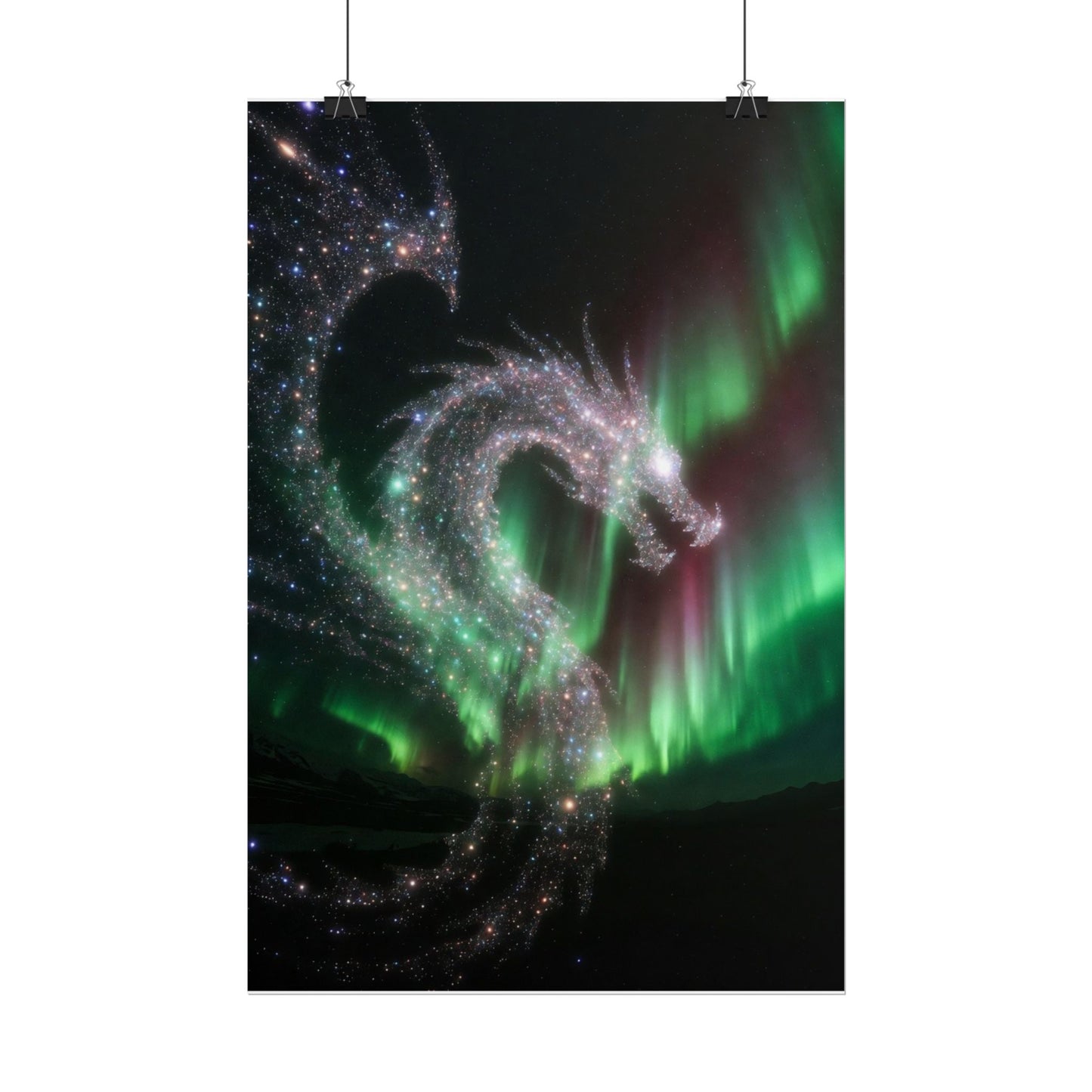 Aurora Dragon Poster — Northern Lights Fantasy Art Print