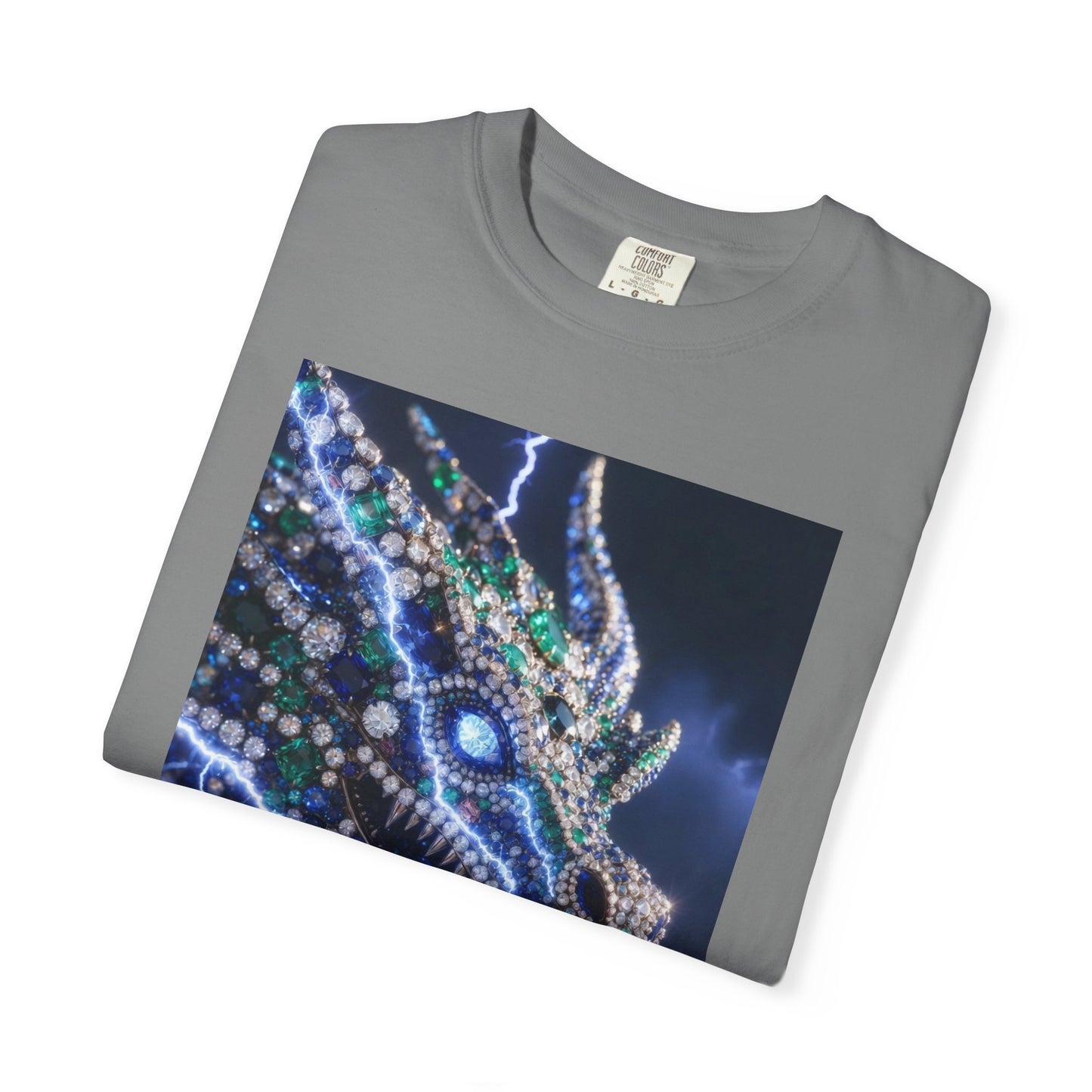 Dragon Lightning Graphic T-Shirt — Jewel-Studded Dragon Design