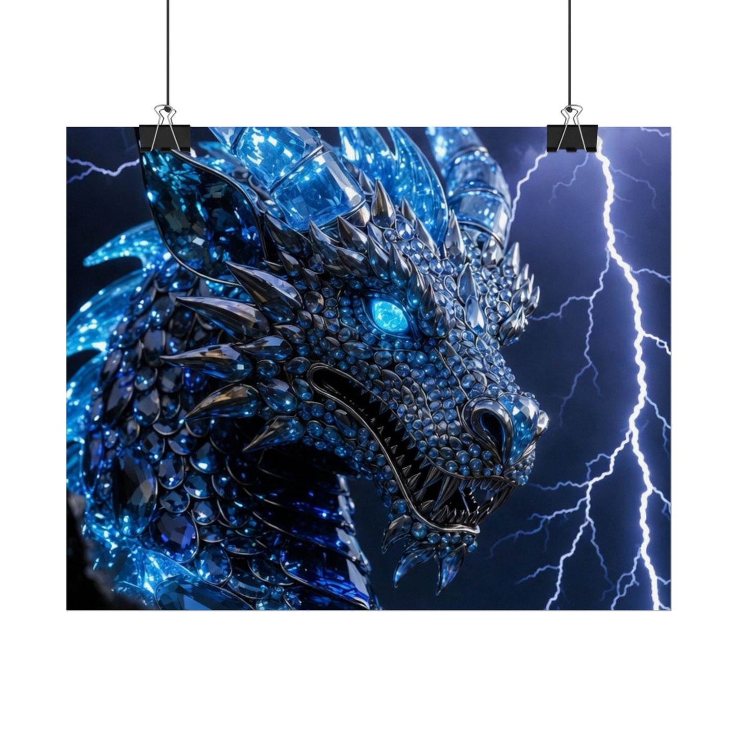 Blue Lightning Dragon Poster — Fantasy Wall Art Rolled Poster