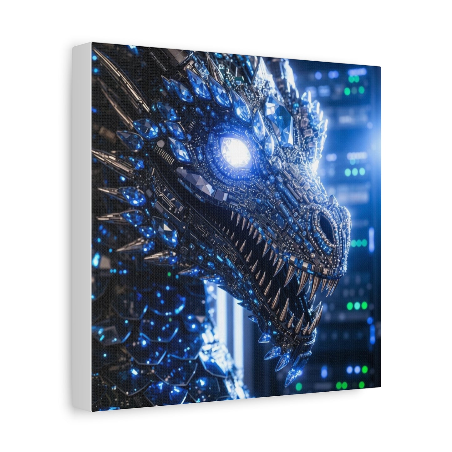 Cyber Dragon Canvas Print — Futuristic Metallic Dragon Wall Art