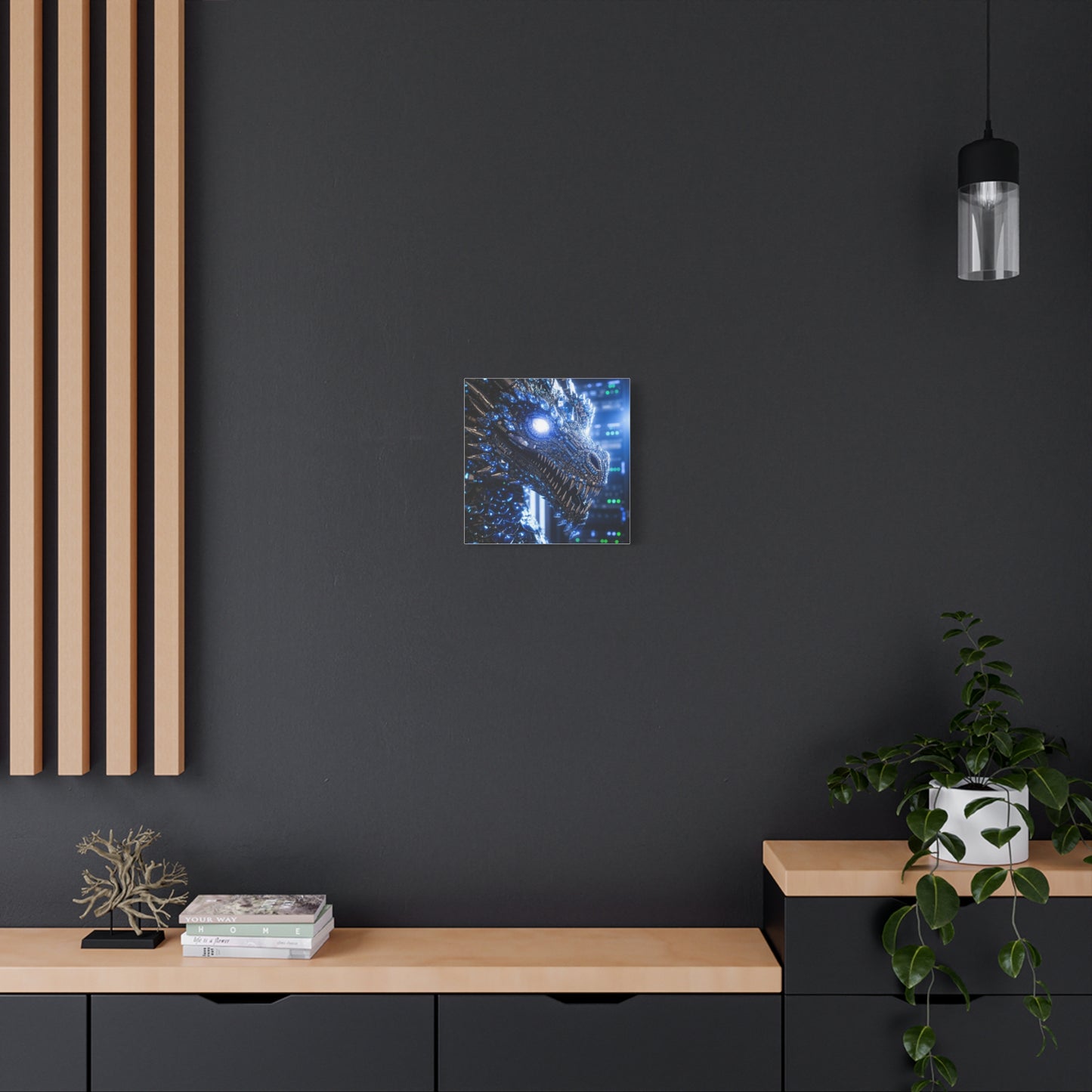 Cyber Dragon Canvas Print — Futuristic Metallic Dragon Wall Art