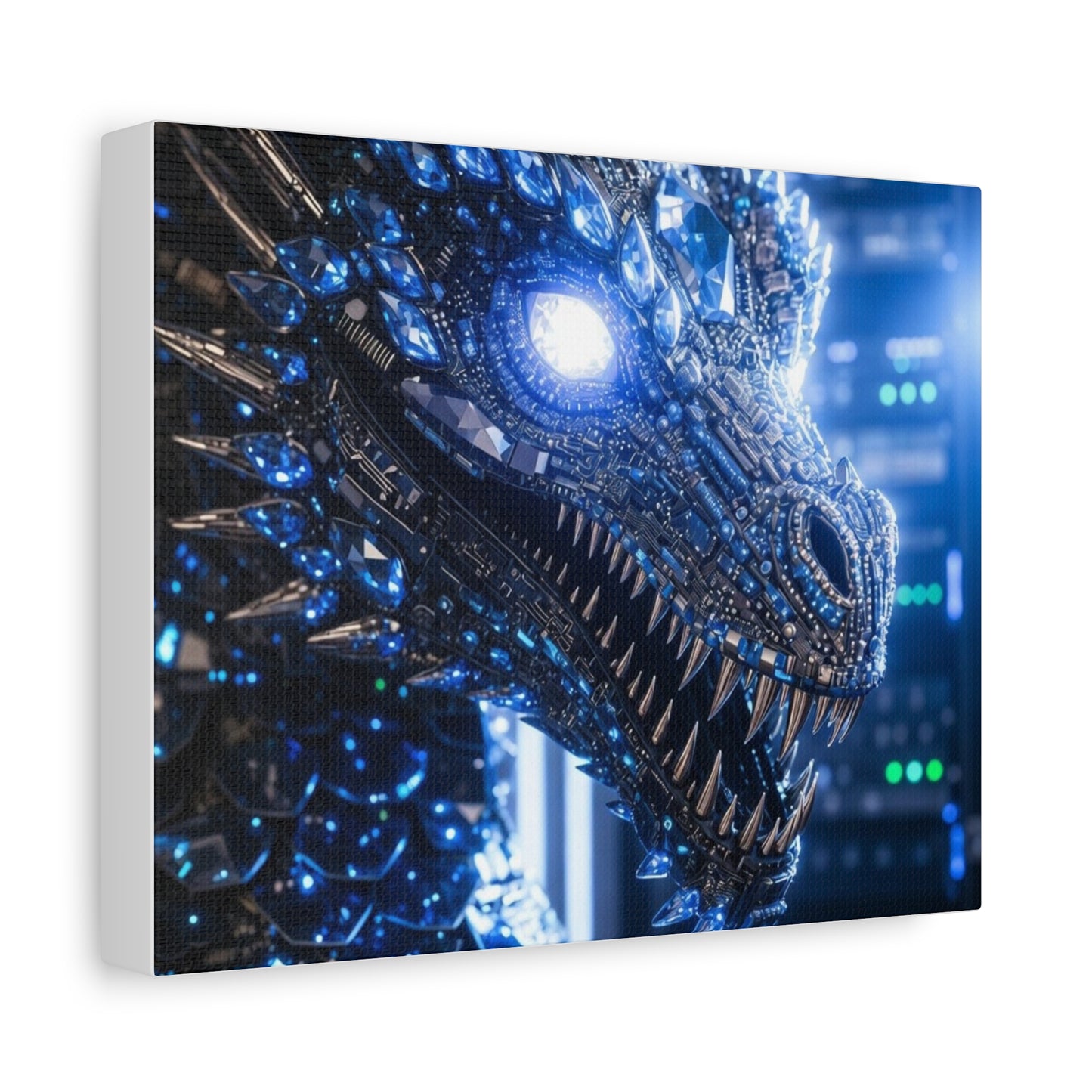 Cyber Dragon Canvas Print — Futuristic Metallic Dragon Wall Art