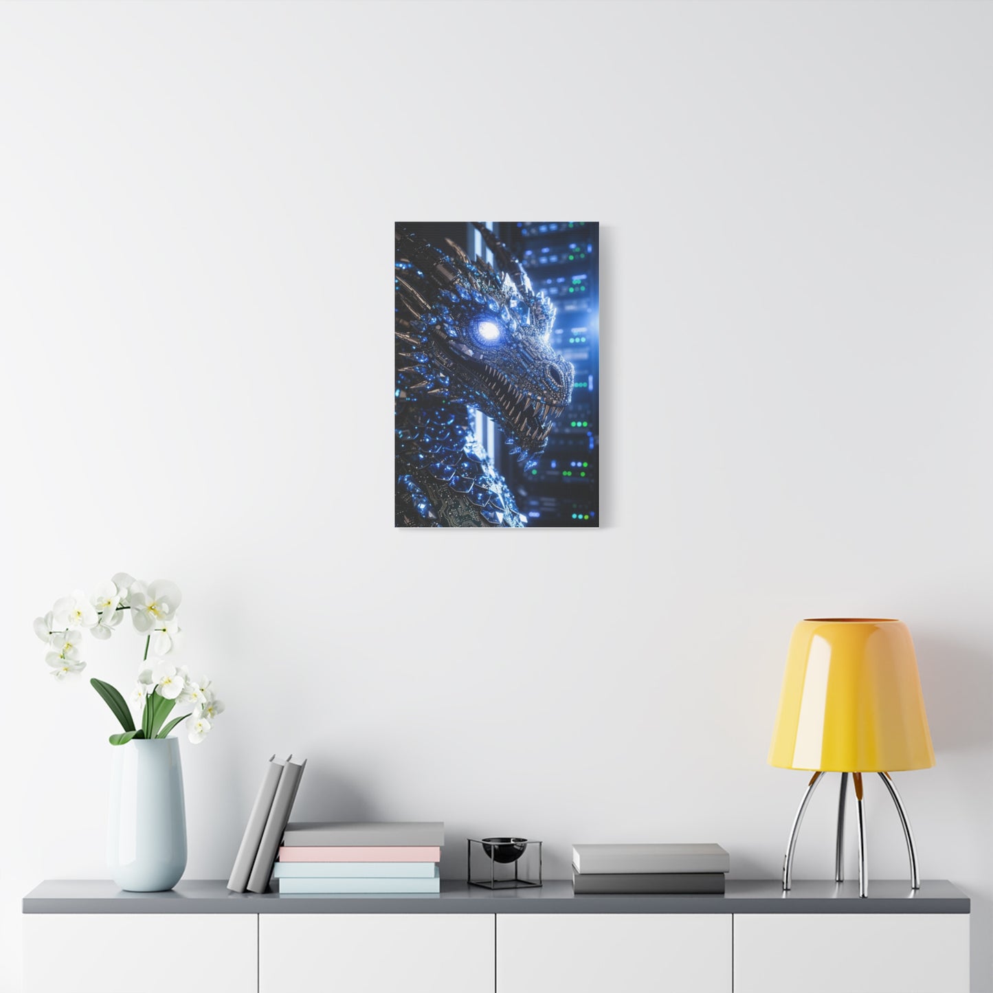Cyber Dragon Canvas Print — Futuristic Metallic Dragon Wall Art
