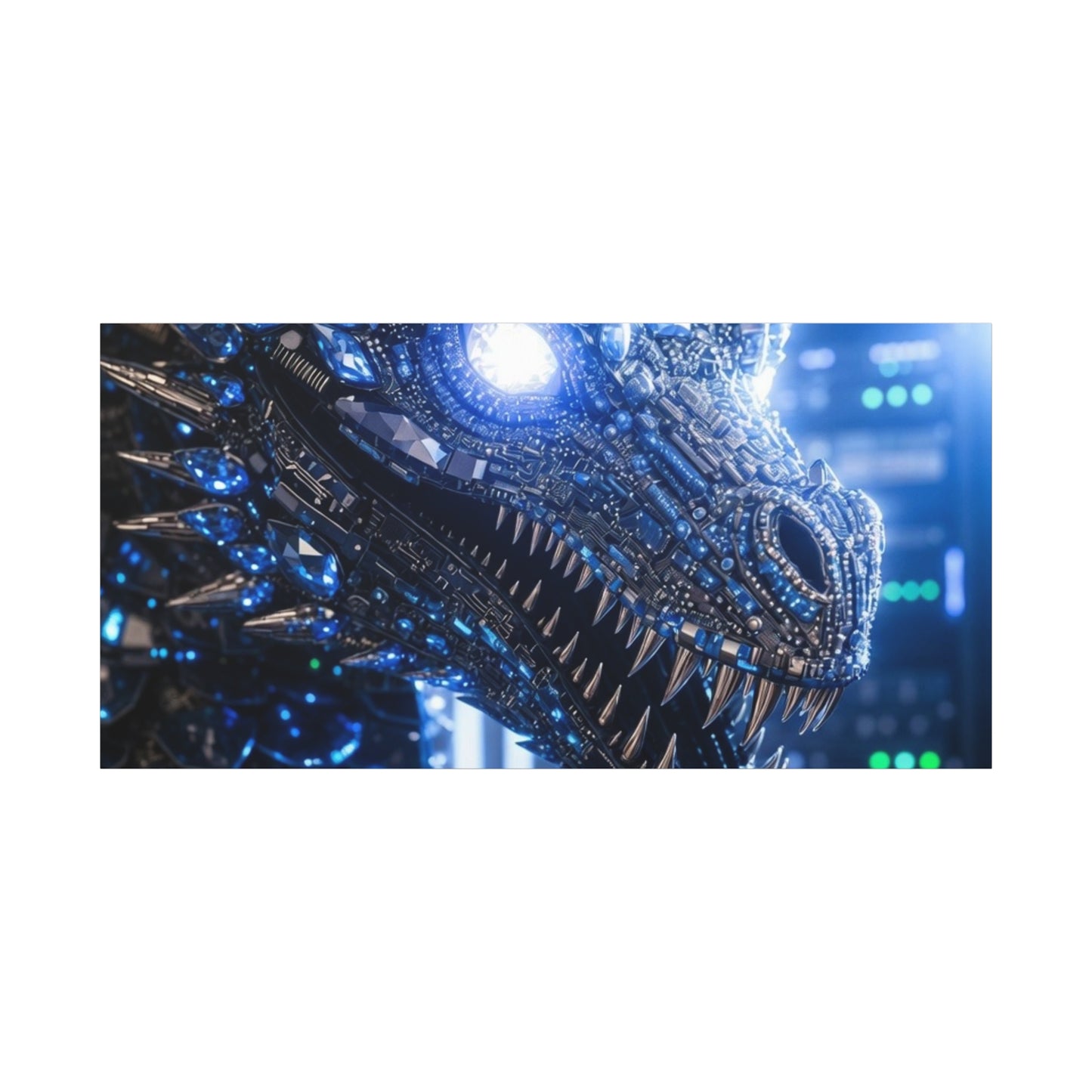 Cyber Dragon Canvas Print — Futuristic Metallic Dragon Wall Art