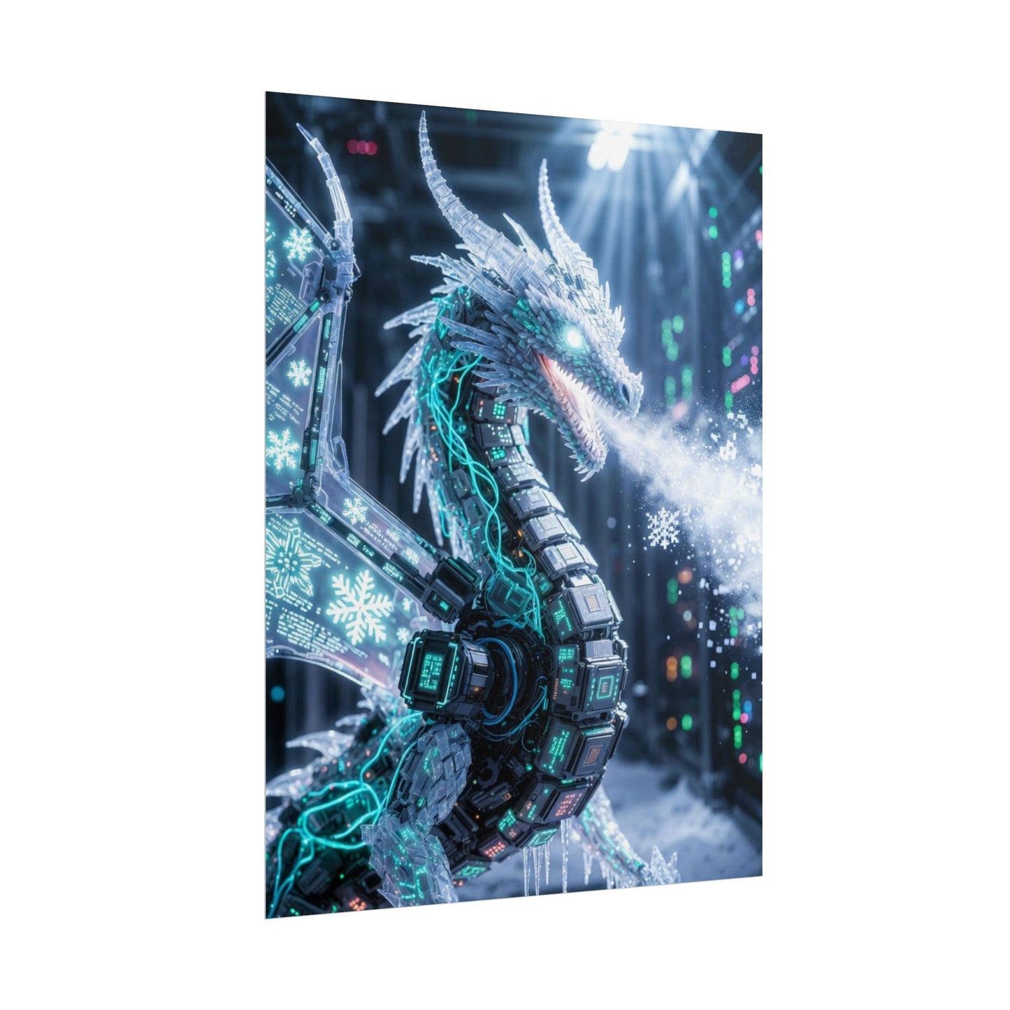 Rolled Poster — Cyber Ice Dragon Fantasy Art Print