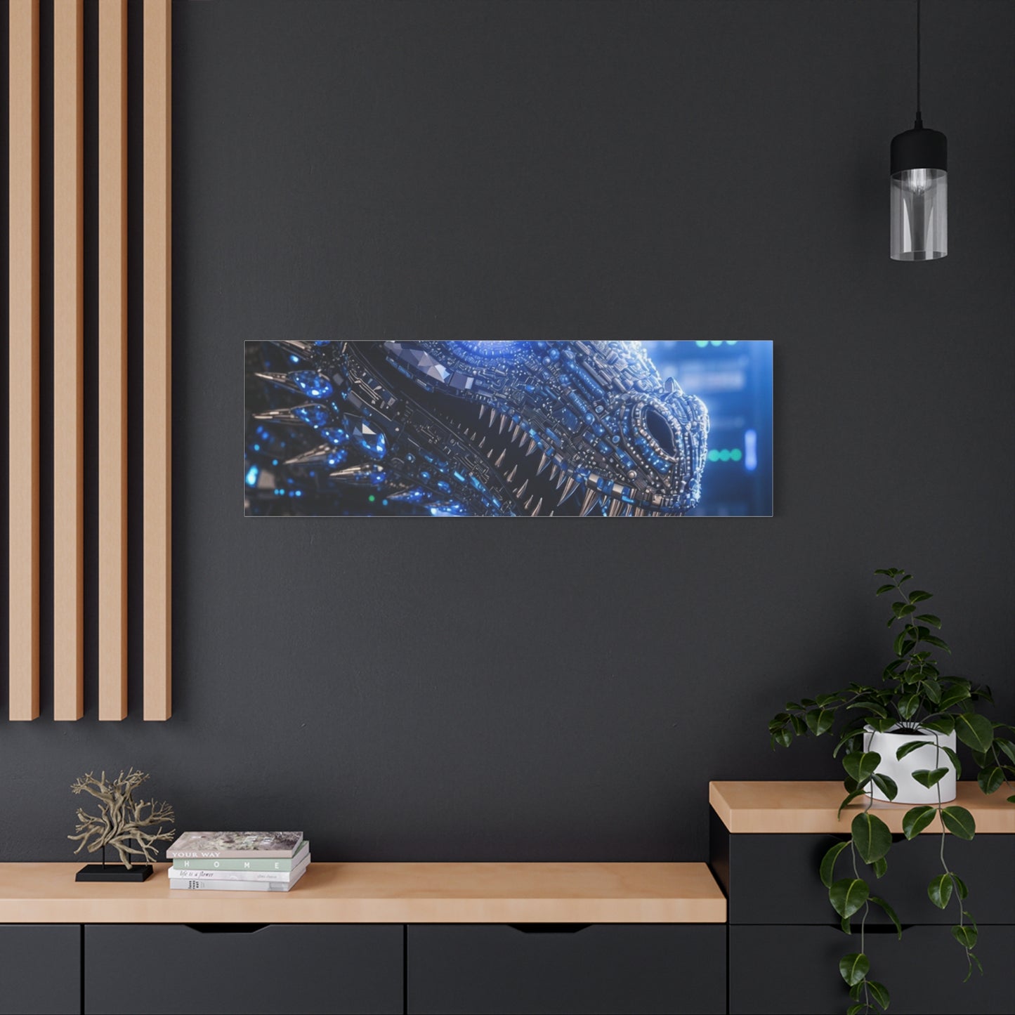 Cyber Dragon Canvas Print — Futuristic Metallic Dragon Wall Art