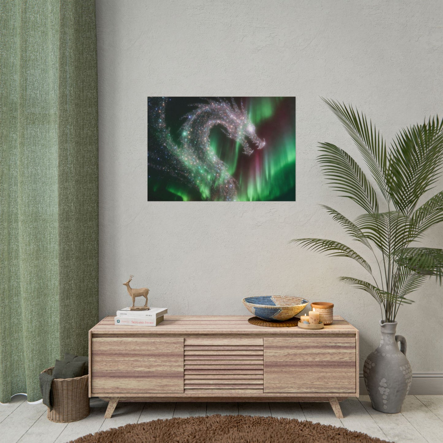Aurora Dragon Poster — Northern Lights Fantasy Art Print