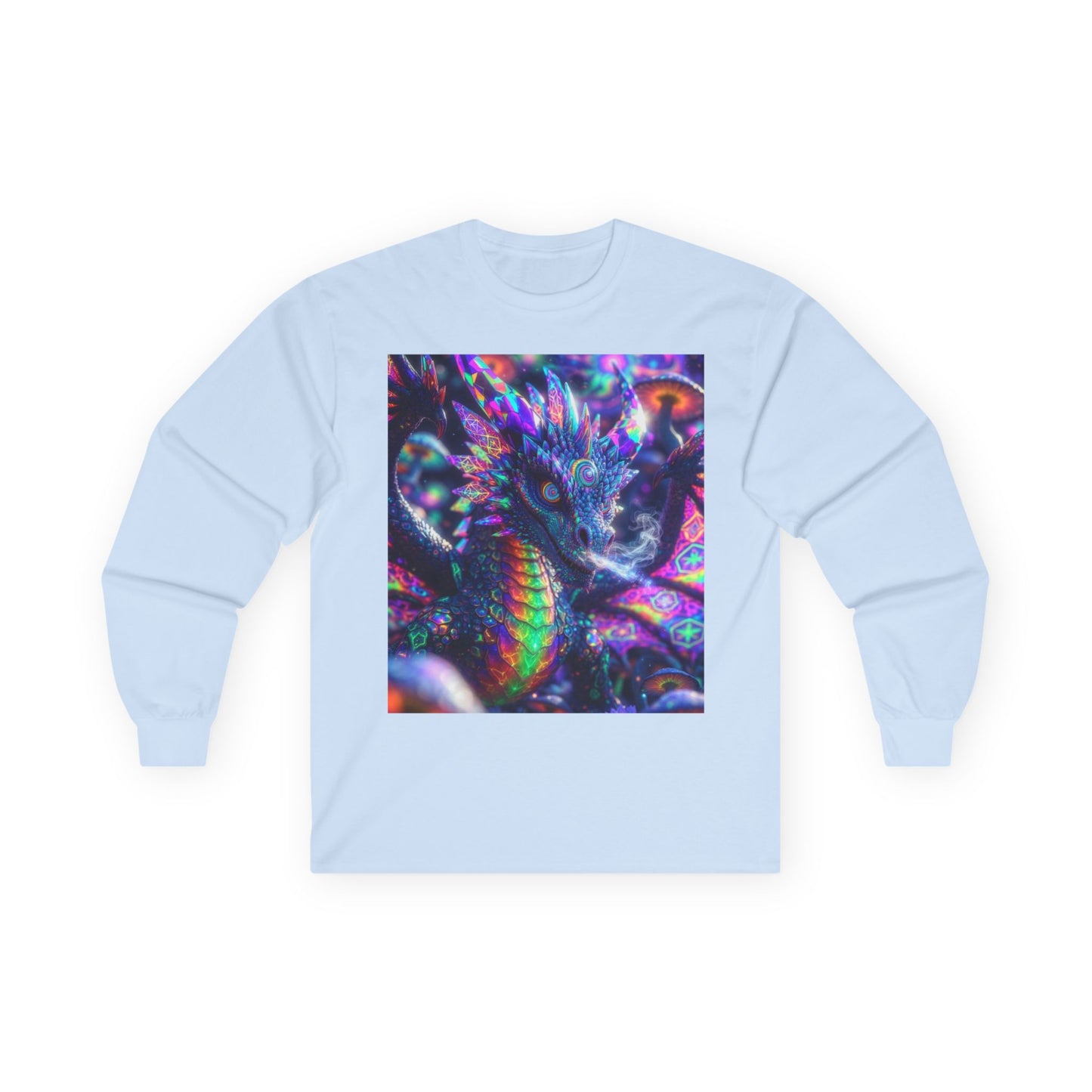 Psychedelic Dragon Long Sleeve Tee — Neon Fantasy Dragon Graphic