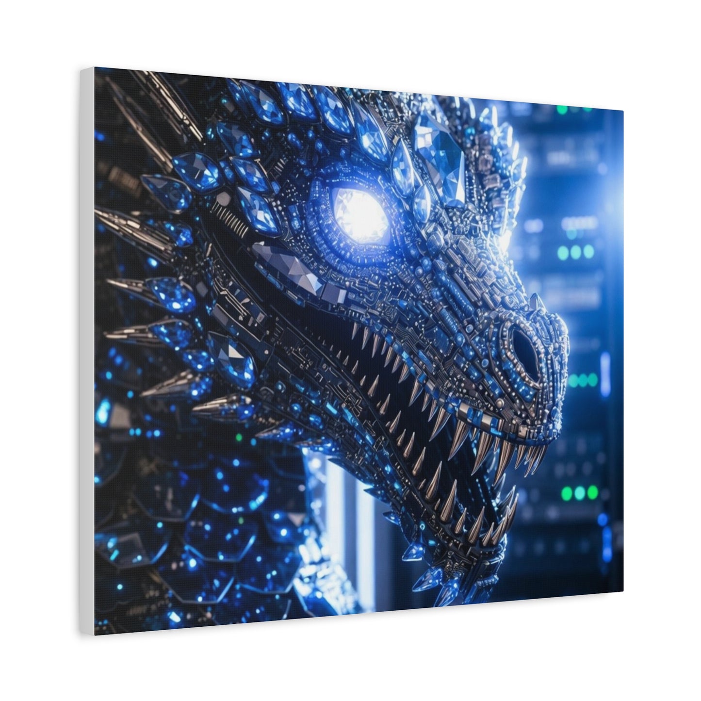 Cyber Dragon Canvas Print — Futuristic Metallic Dragon Wall Art