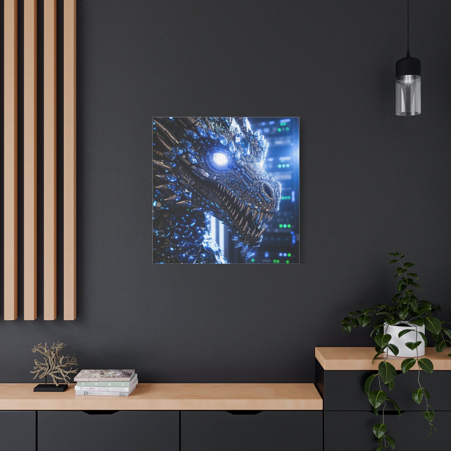 Cyber Dragon Canvas Print — Futuristic Metallic Dragon Wall Art