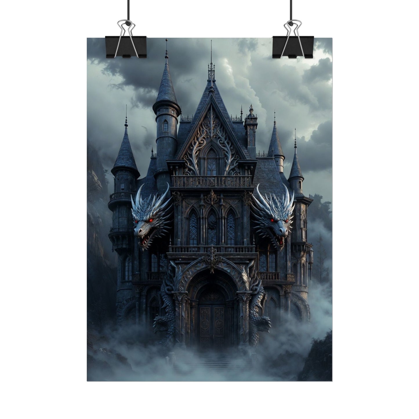 Gothic Dragon Castle Rolled Poster — Dark Fantasy Wall Art