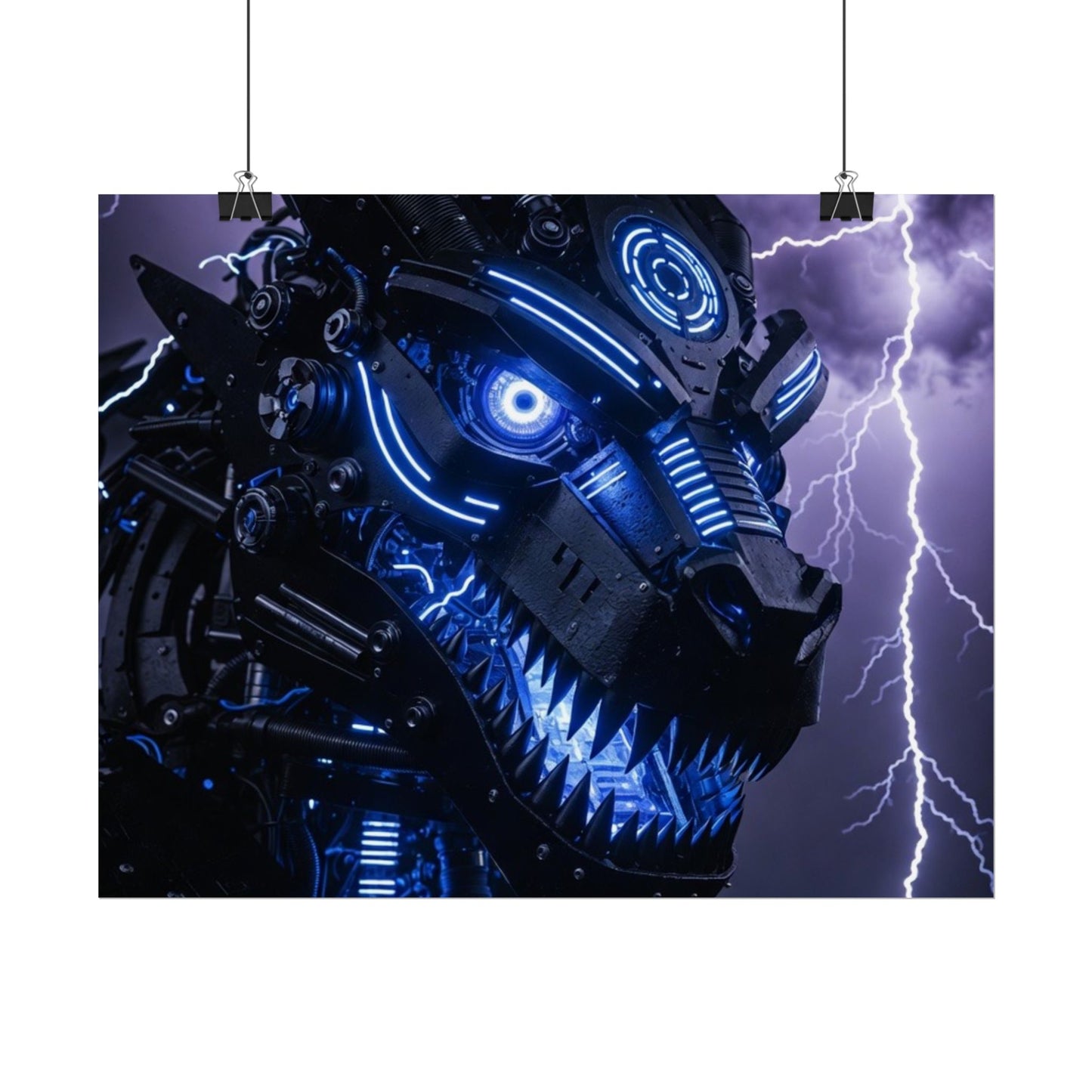 CyberDragon Storm Poster — Futuristic Mech Wolf Art Print (Rolled Poster)