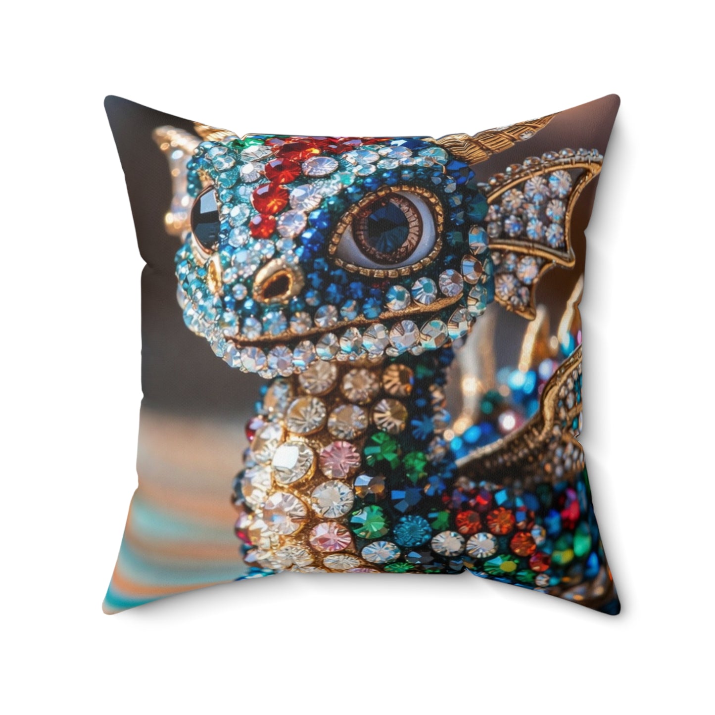 Jeweled Dragon Decorative Pillow — Rhinestone Embellished Accent Cushion
