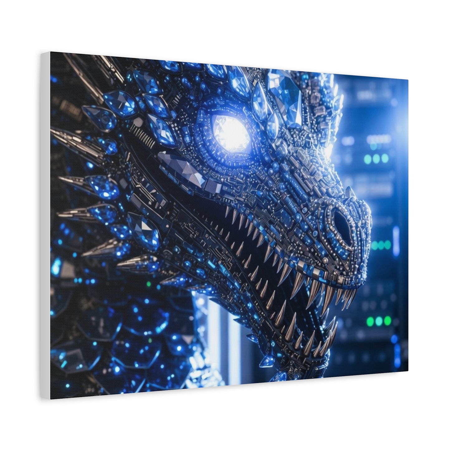 Cyber Dragon Canvas Print — Futuristic Metallic Dragon Wall Art