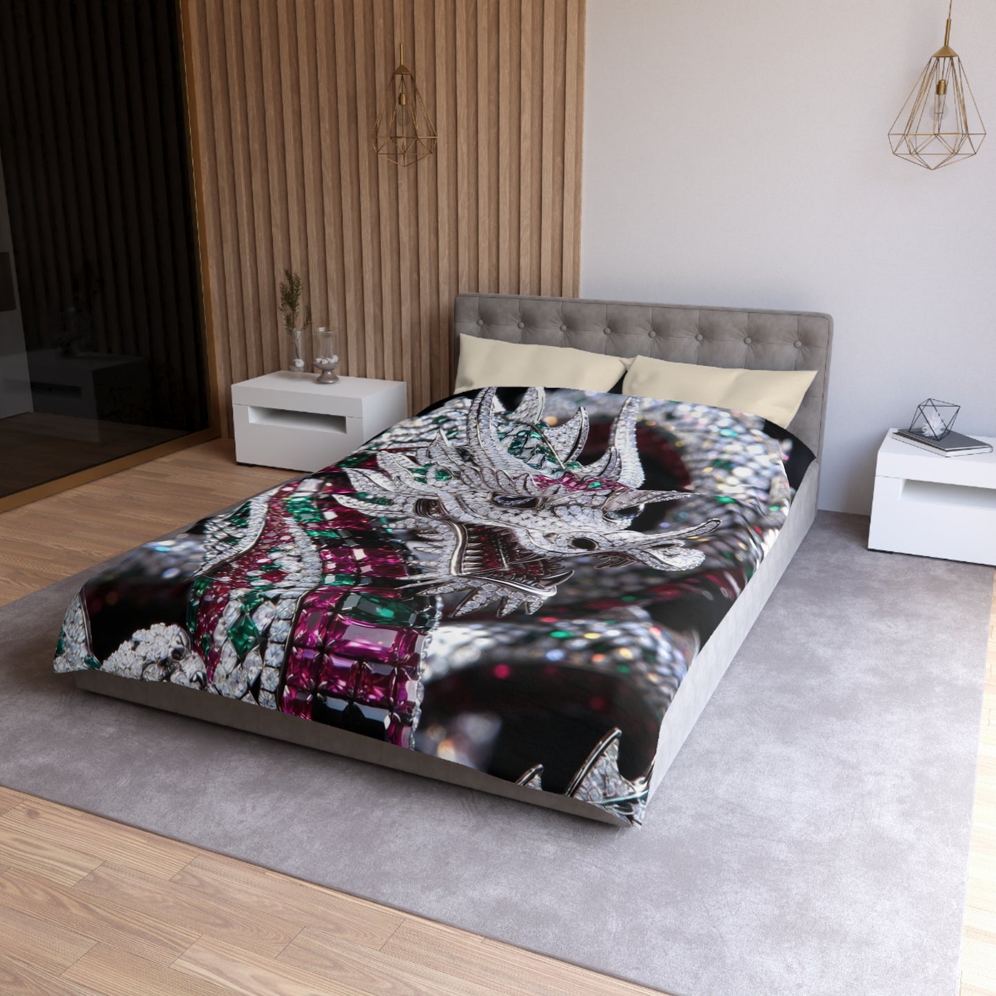 Dragon Jewel Microfiber Duvet Cover — Sparkling Gemstone Dragon Bedding