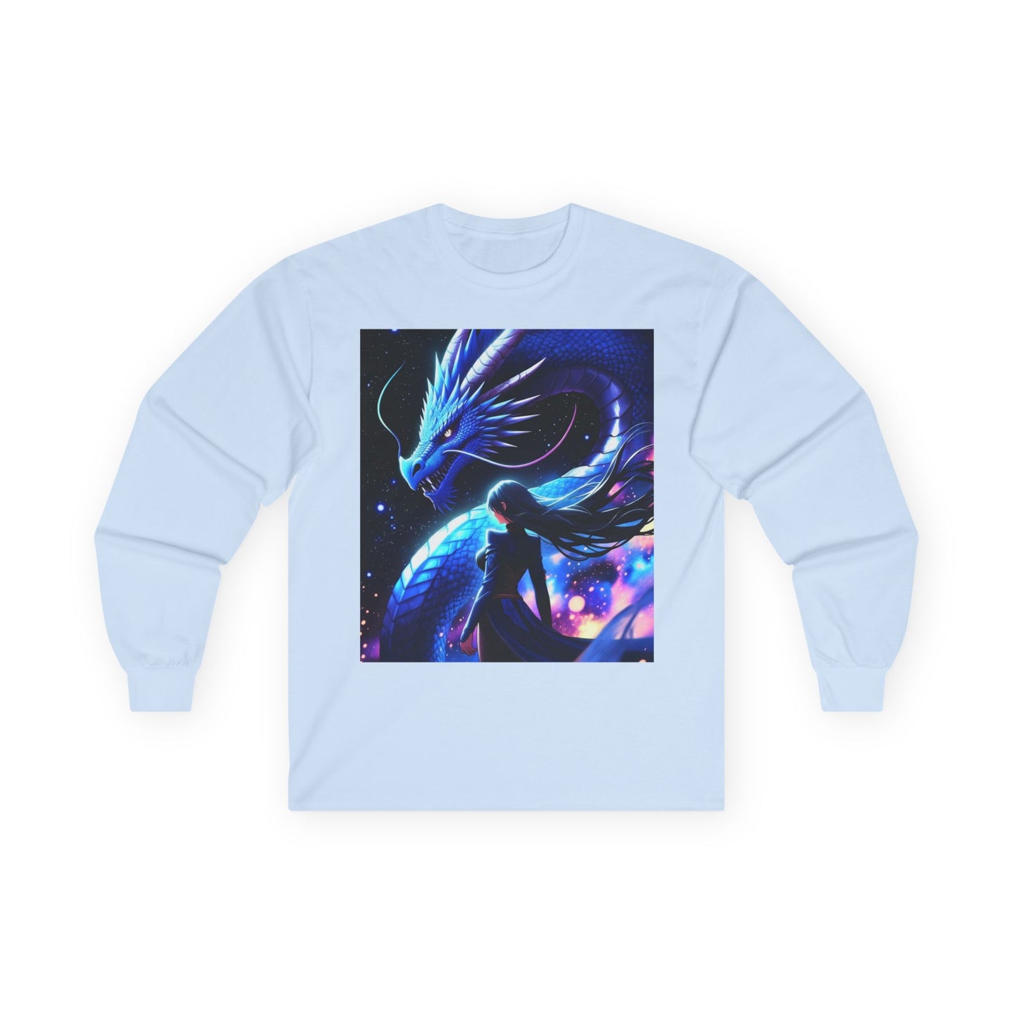 Dragon Spirit Long Sleeve Tee — Mystical Blue Anime Silhouette