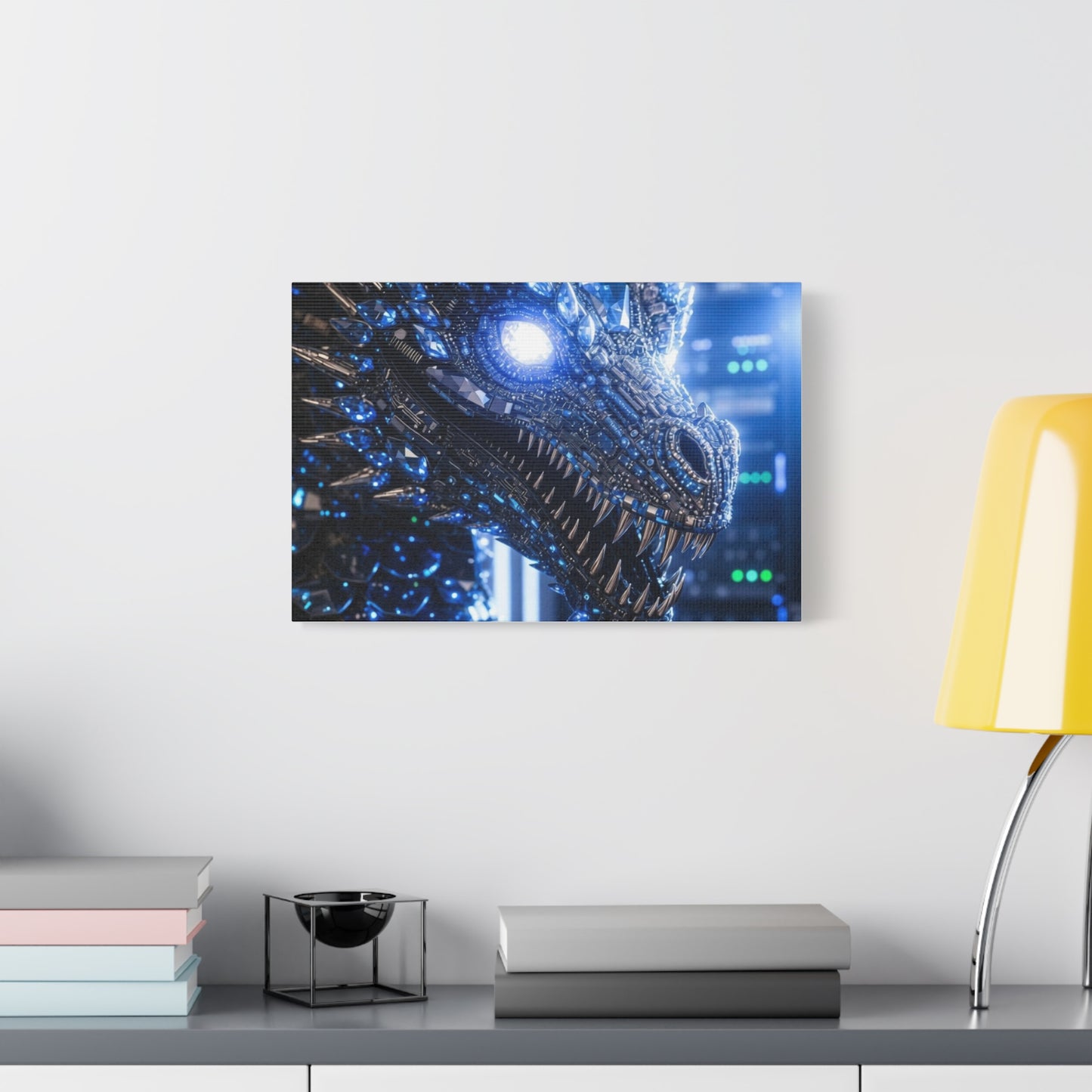 Cyber Dragon Canvas Print — Futuristic Metallic Dragon Wall Art