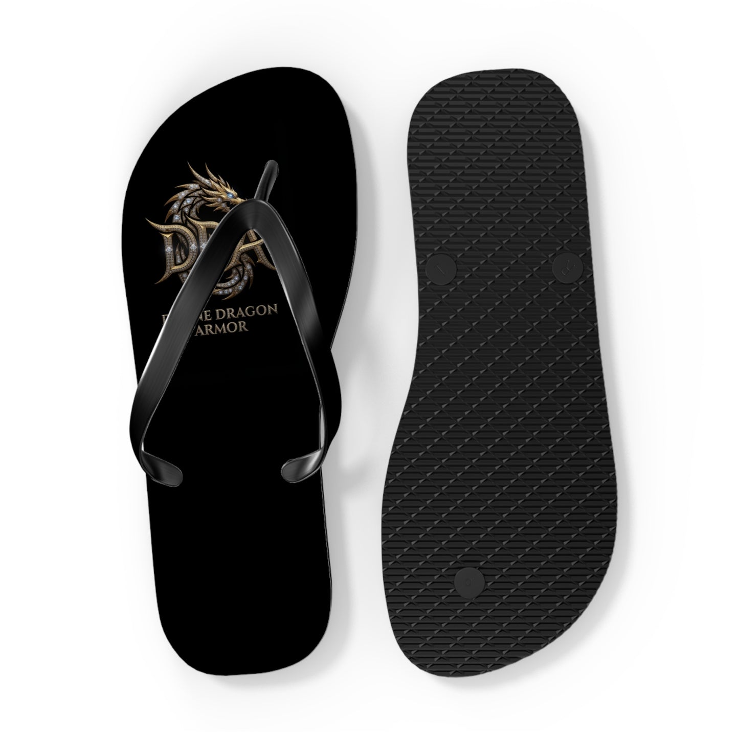 Dragon Armor Flip Flops – Black Fantasy Shield Beach Sandals