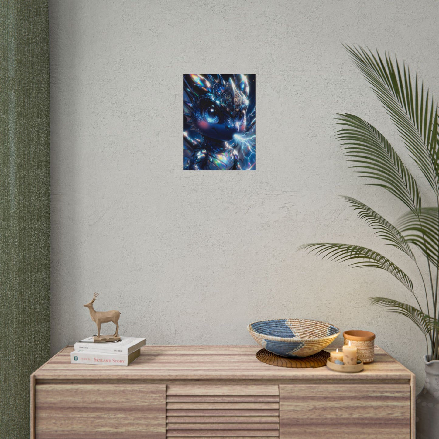 Shiny Blue Dragon Rolled Poster — Cute Electric Fantasy Wall Art