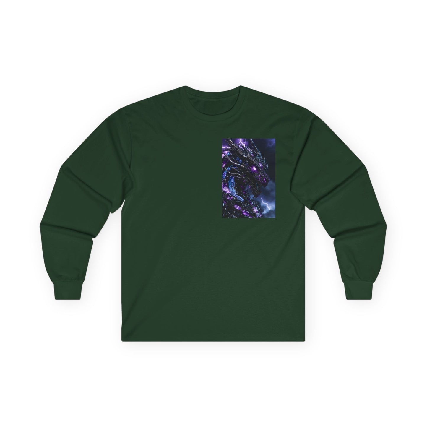 Cosmic Dragon Pocket Long Sleeve Tee — Neon Galaxy Illustration