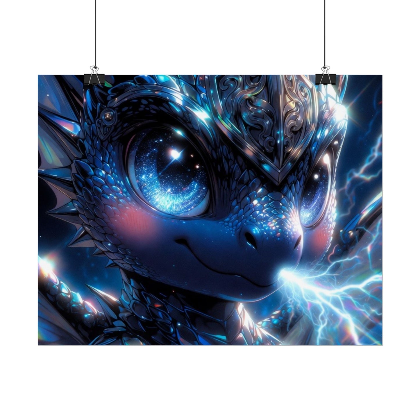 Shiny Blue Dragon Rolled Poster — Cute Electric Fantasy Wall Art