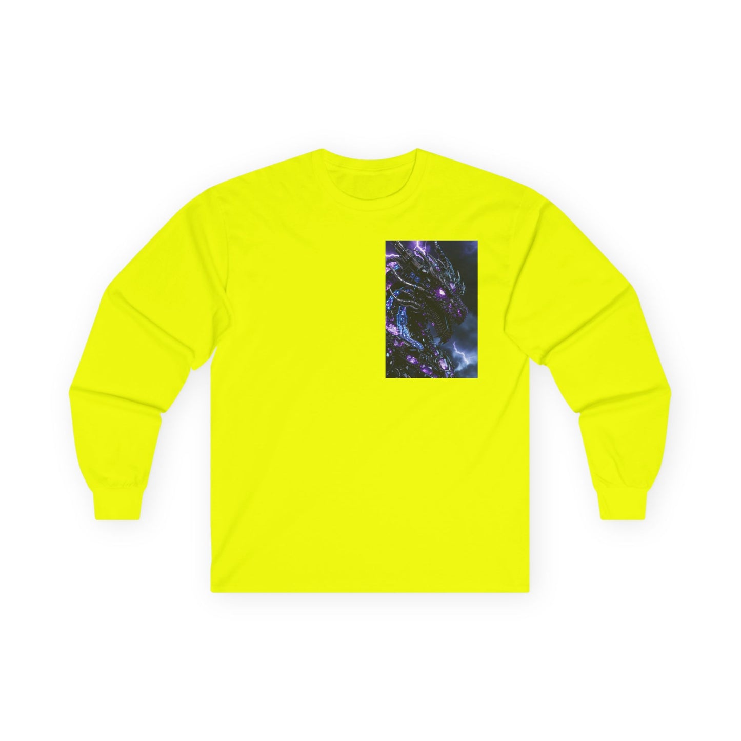 Cosmic Dragon Pocket Long Sleeve Tee — Neon Galaxy Illustration