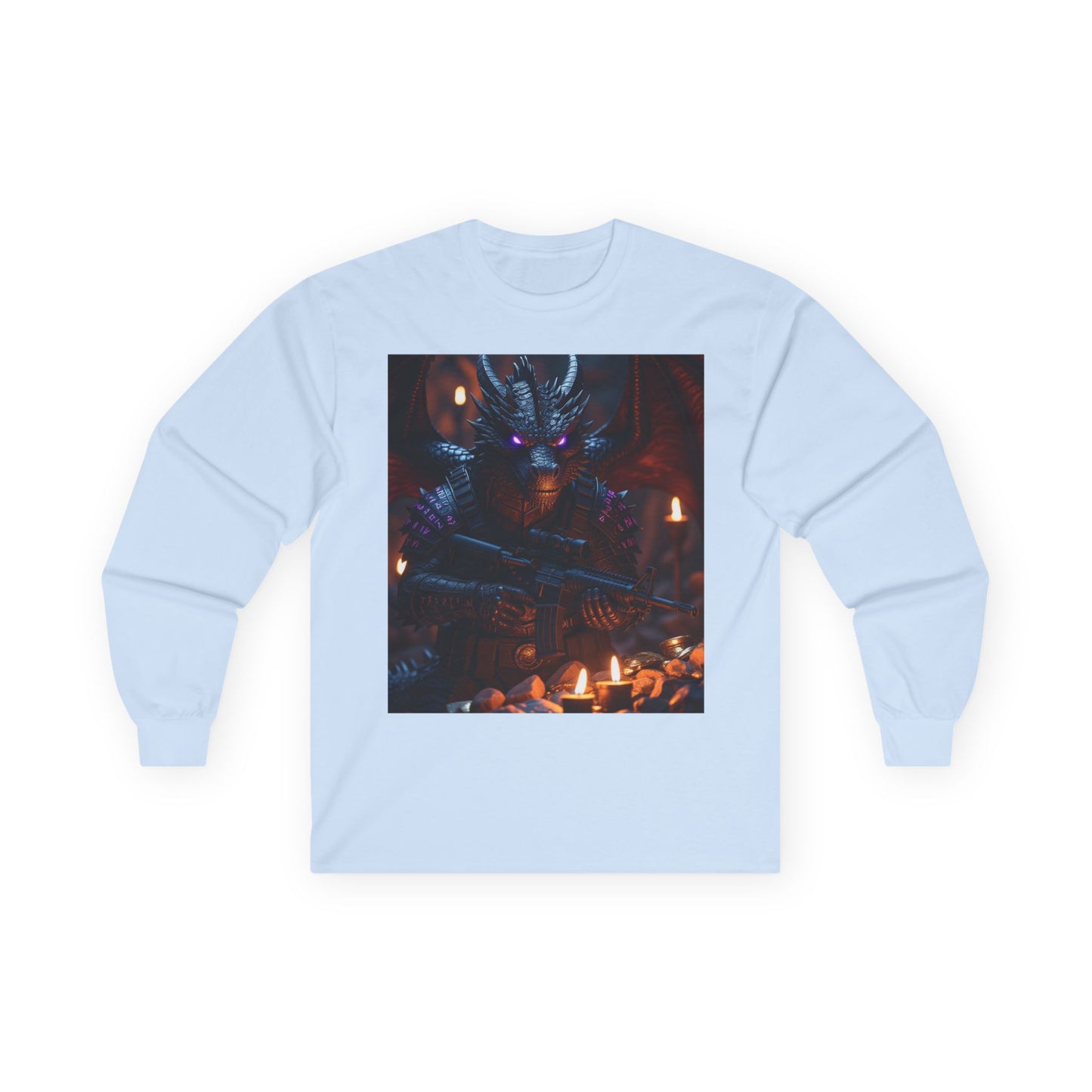 Dragon Knight Art Long Sleeve Tee — Dark Fantasy Candlelight Design