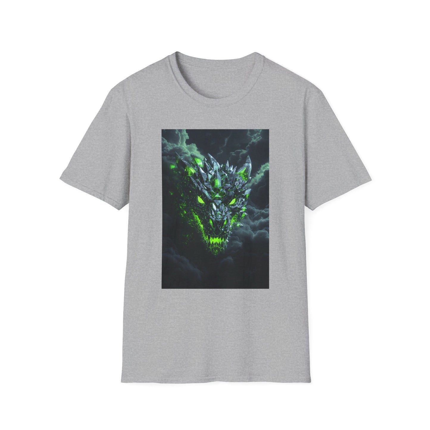 Dragon Skull T‑Shirt — Neon Green Crystal Wyvern Graphic Tee