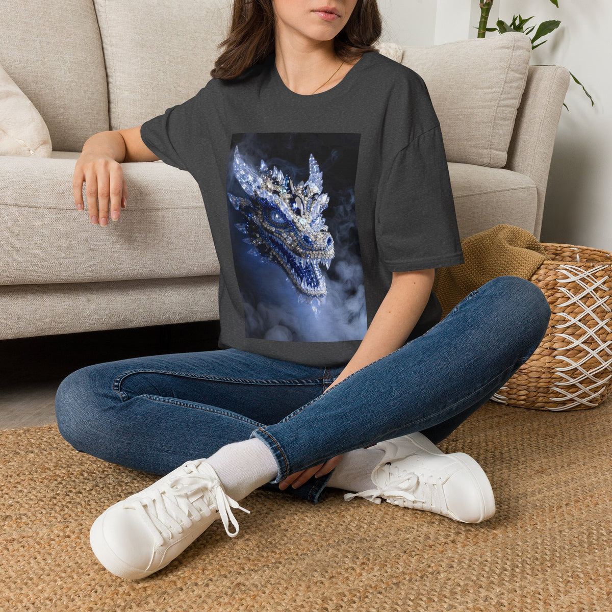 A Crystal Dragon Portrait T-Shirt — Mystical Blue Dragon Art Tee