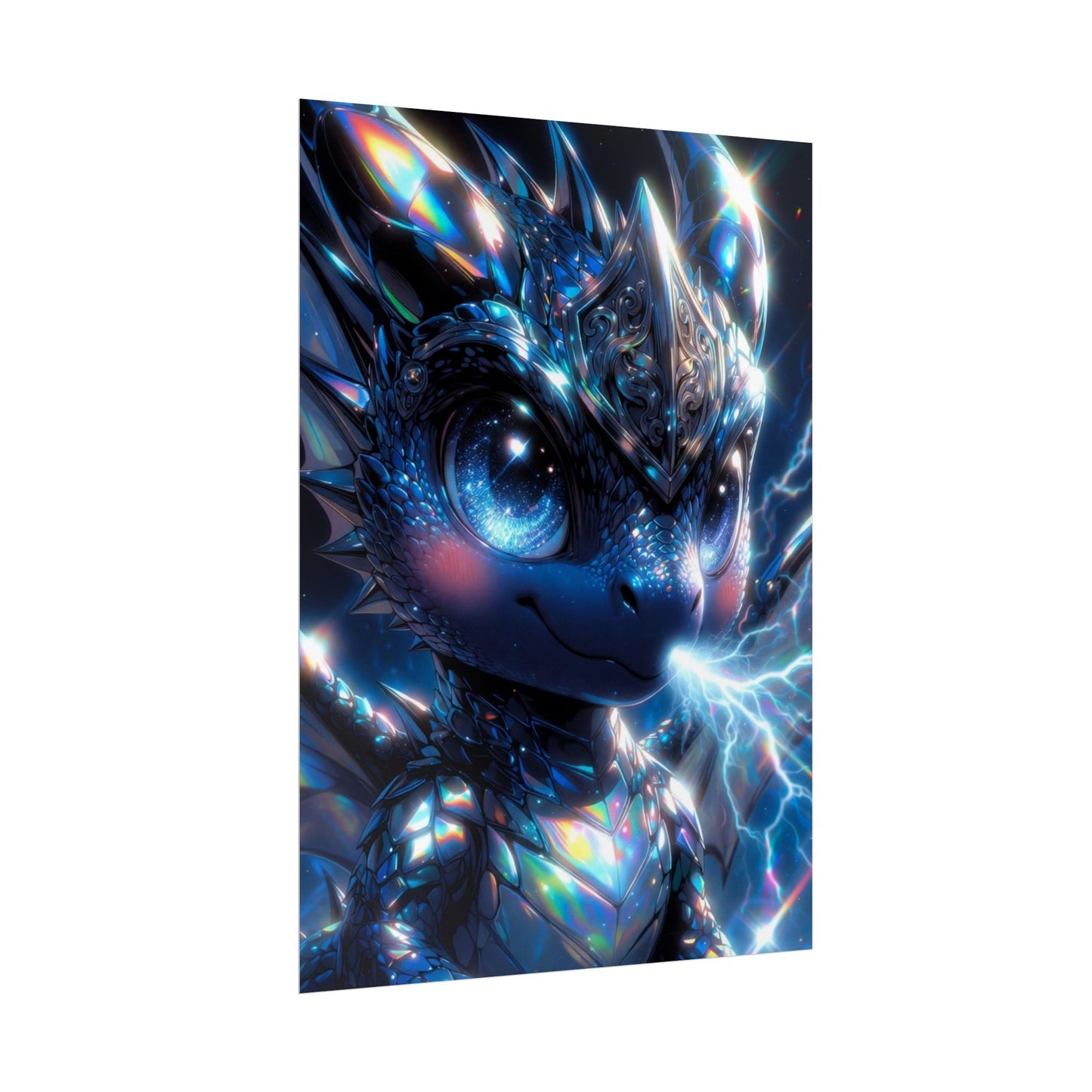 Shiny Blue Dragon Rolled Poster — Cute Electric Fantasy Wall Art