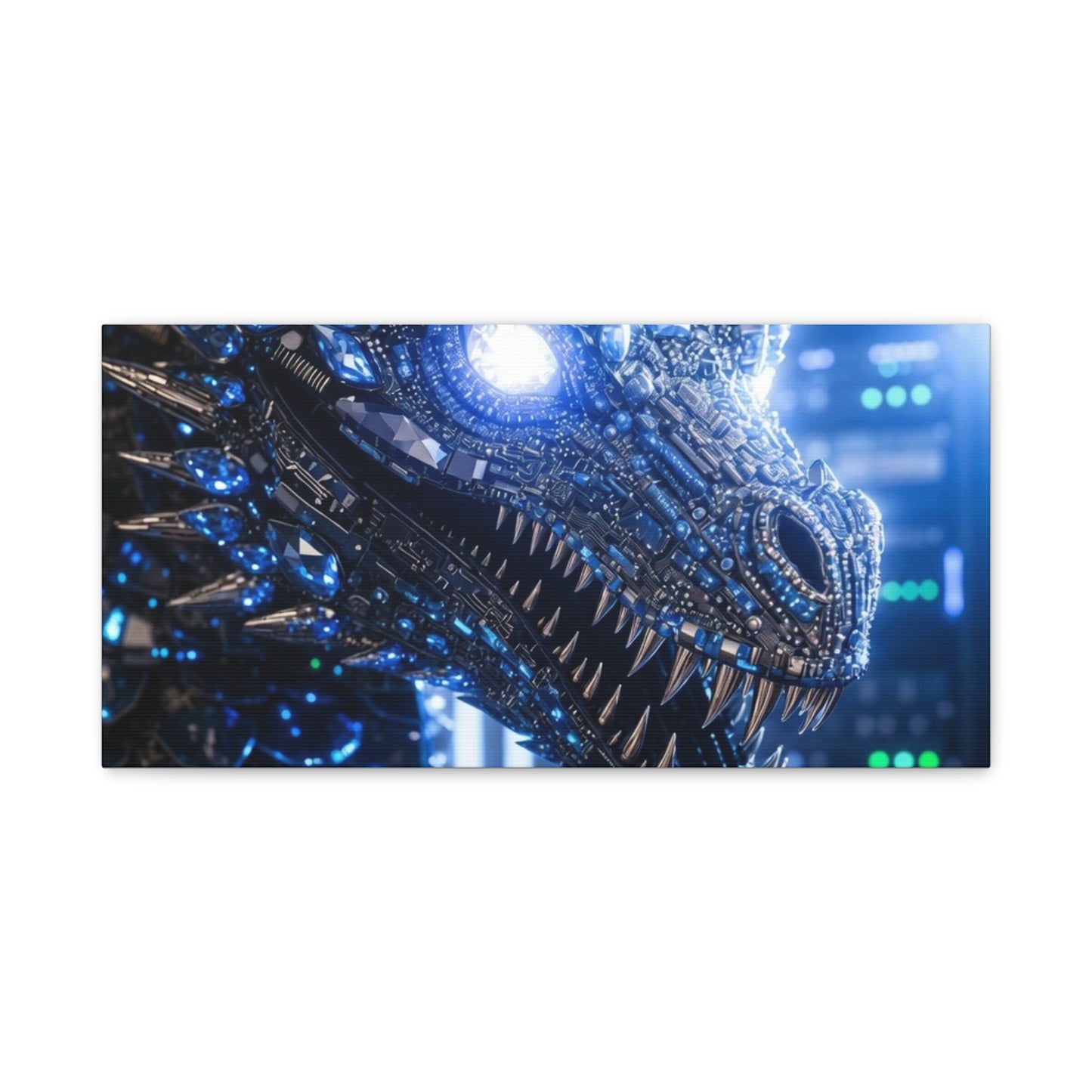 Cyber Dragon Canvas Print — Futuristic Metallic Dragon Wall Art