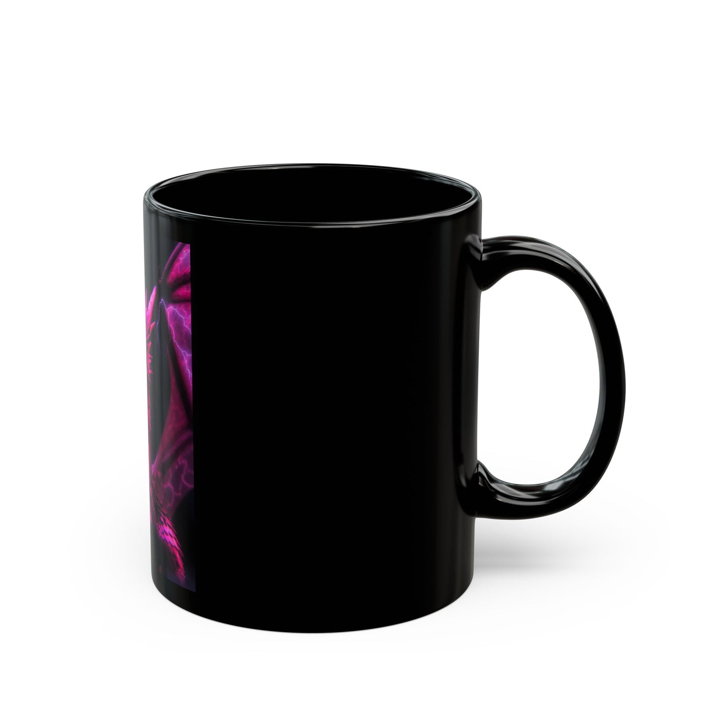Pink Neon Dragon Mug — Black Ceramic Fantasy Coffee Cup (11oz & 15oz)