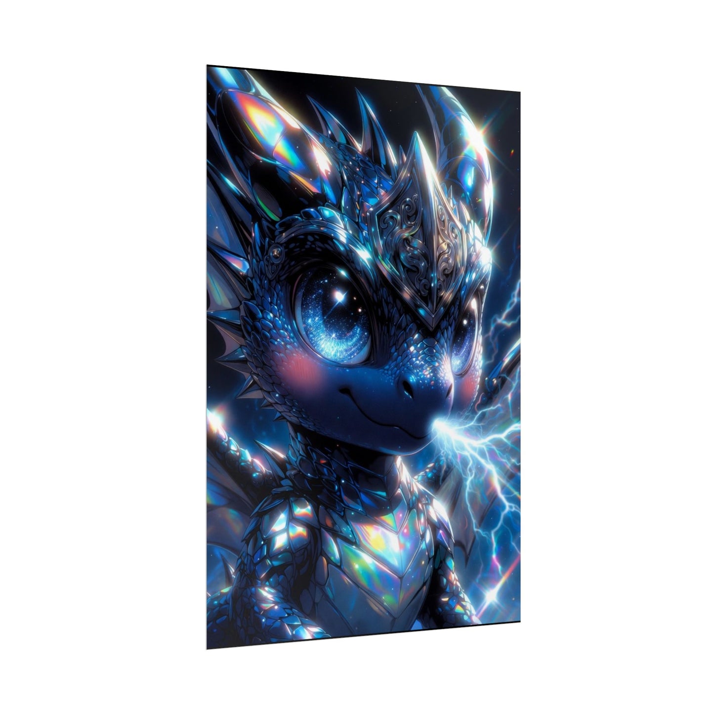 Shiny Blue Dragon Rolled Poster — Cute Electric Fantasy Wall Art