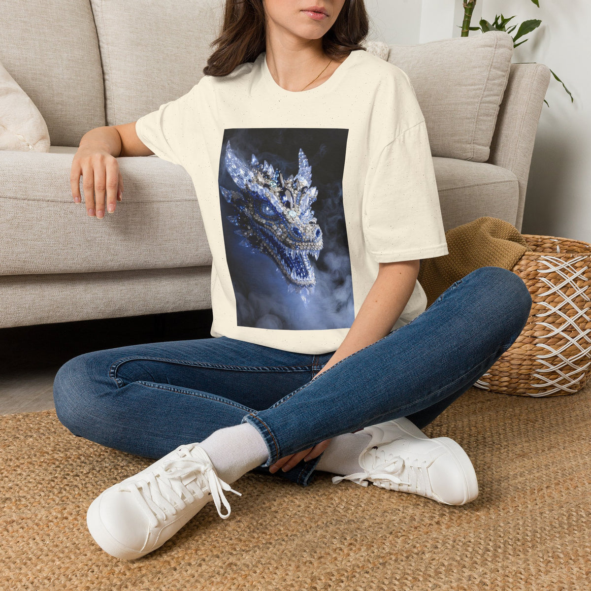 A Crystal Dragon Portrait T-Shirt — Mystical Blue Dragon Art Tee