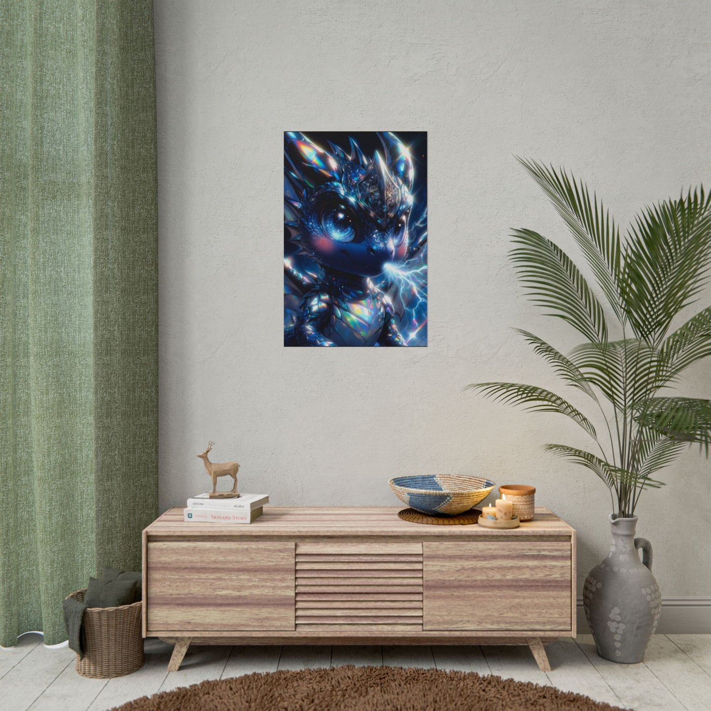 Shiny Blue Dragon Rolled Poster — Cute Electric Fantasy Wall Art