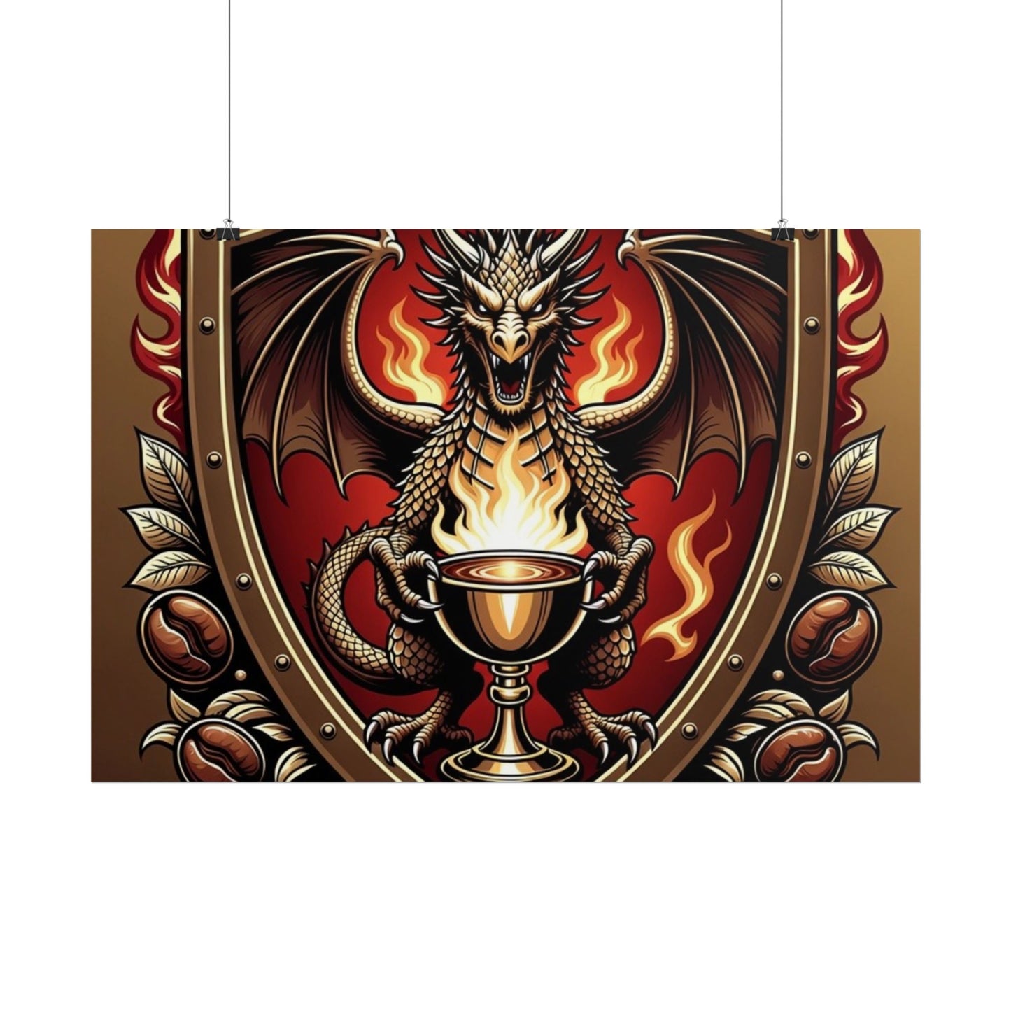Dragon's Brew Poster — Fantasy Dragon Shield Artwork Rolled Poster