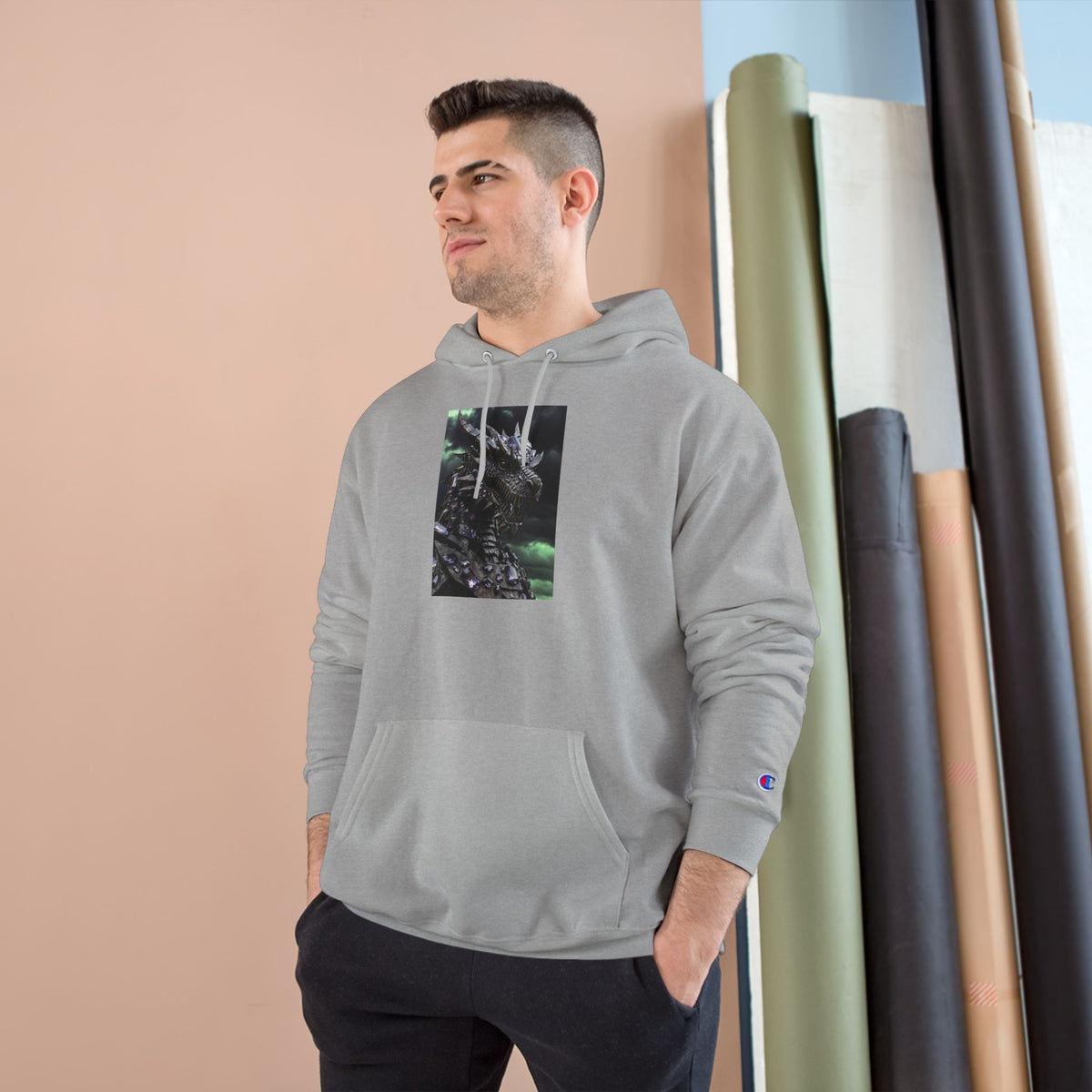 A Champion Hoodie with Artistic Dragon Design - Cozy Streetwear for Creative Souls, Perfect for Gifts, Festivals, and Everyday Wear