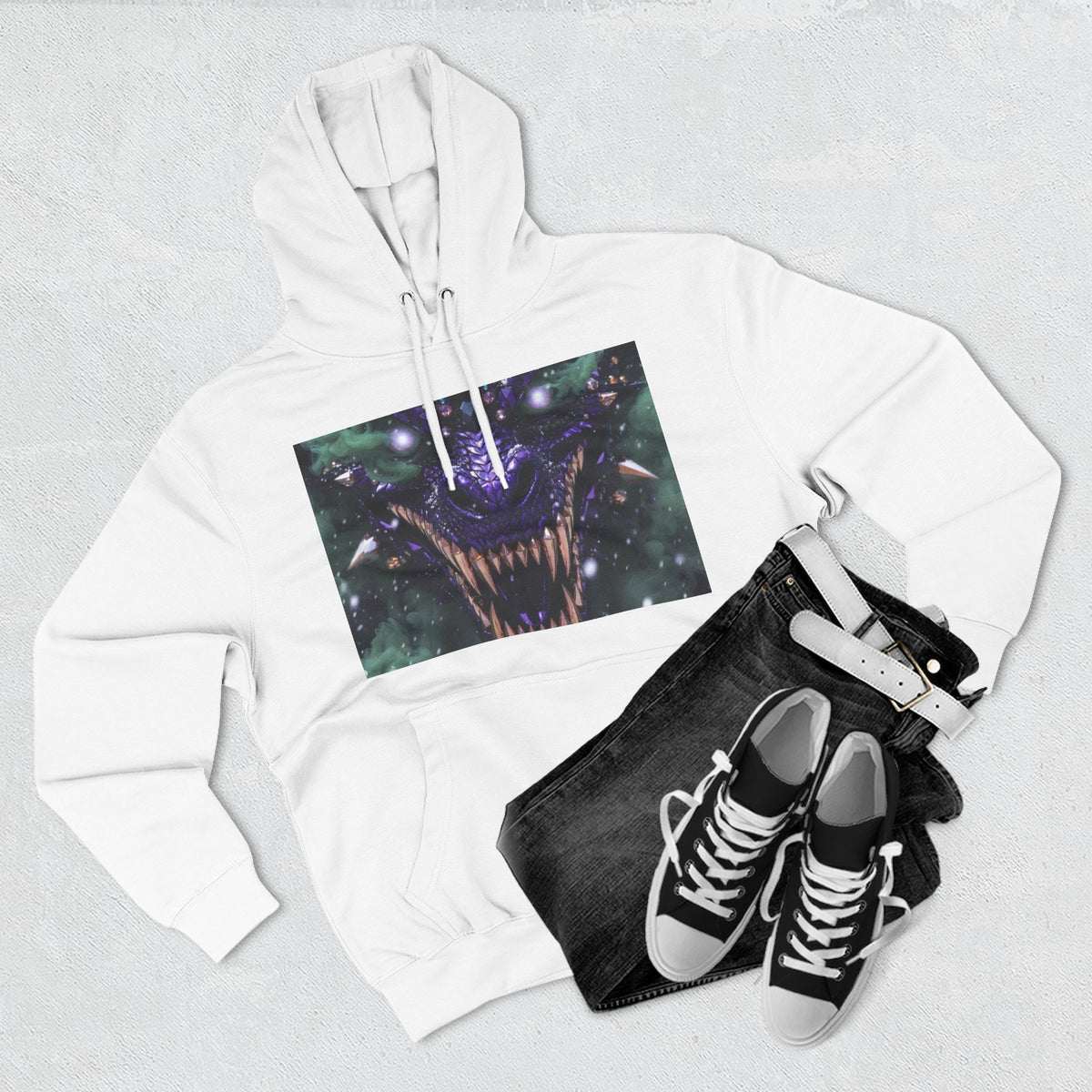 A Mystic Cosmic 🐉 Hoodie — Astral Galaxy Cat Chest Print Fleece Hoodie